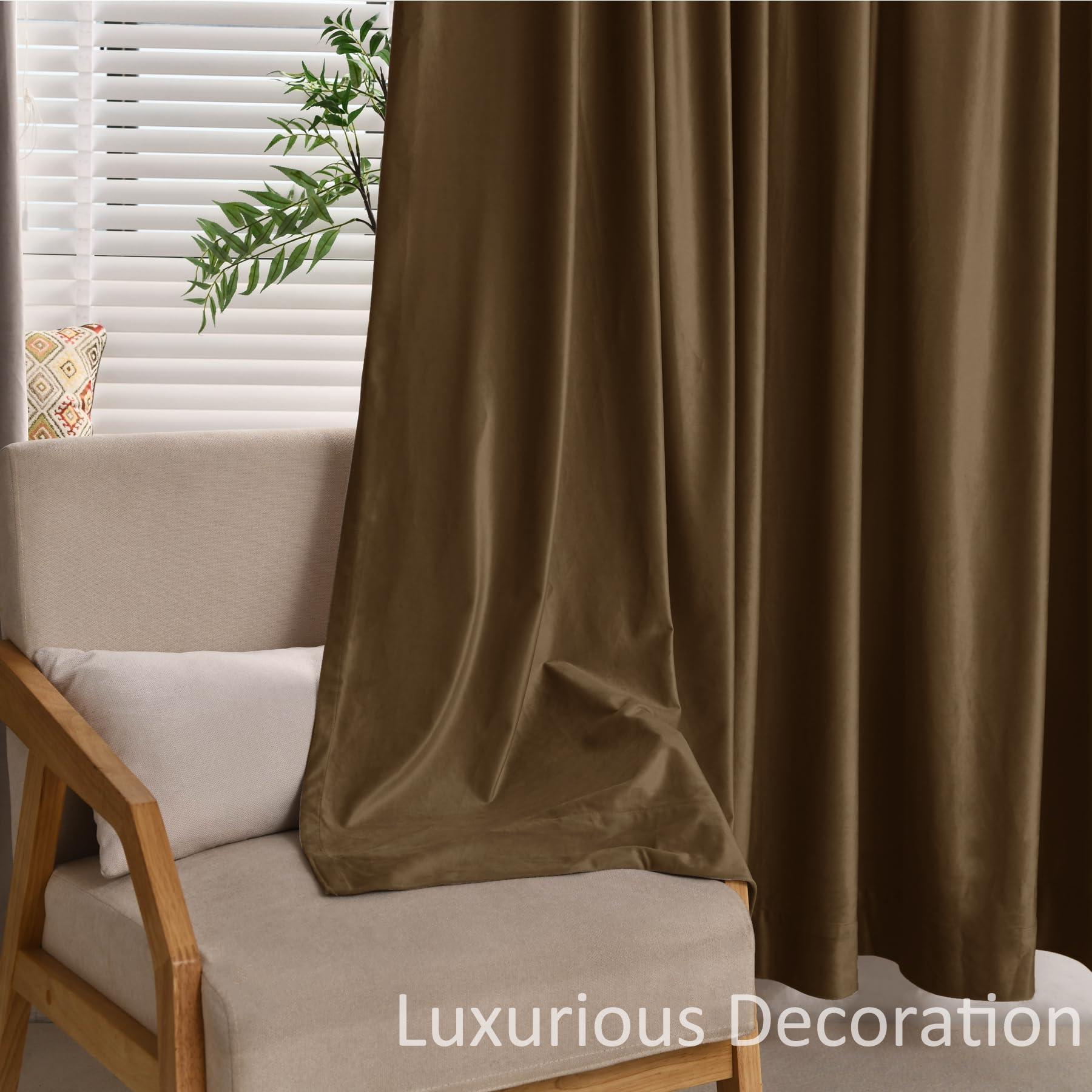Fcosie Fcosie 204 Inches Long Thick Thermal Insulated Velvet Curtains Pinch Pleated Extra Long Curtains & Drapes for High Ceiling Room Darkening Curtains Drapery Draperies, Toffee, 50" W by 204" L, 1 PC