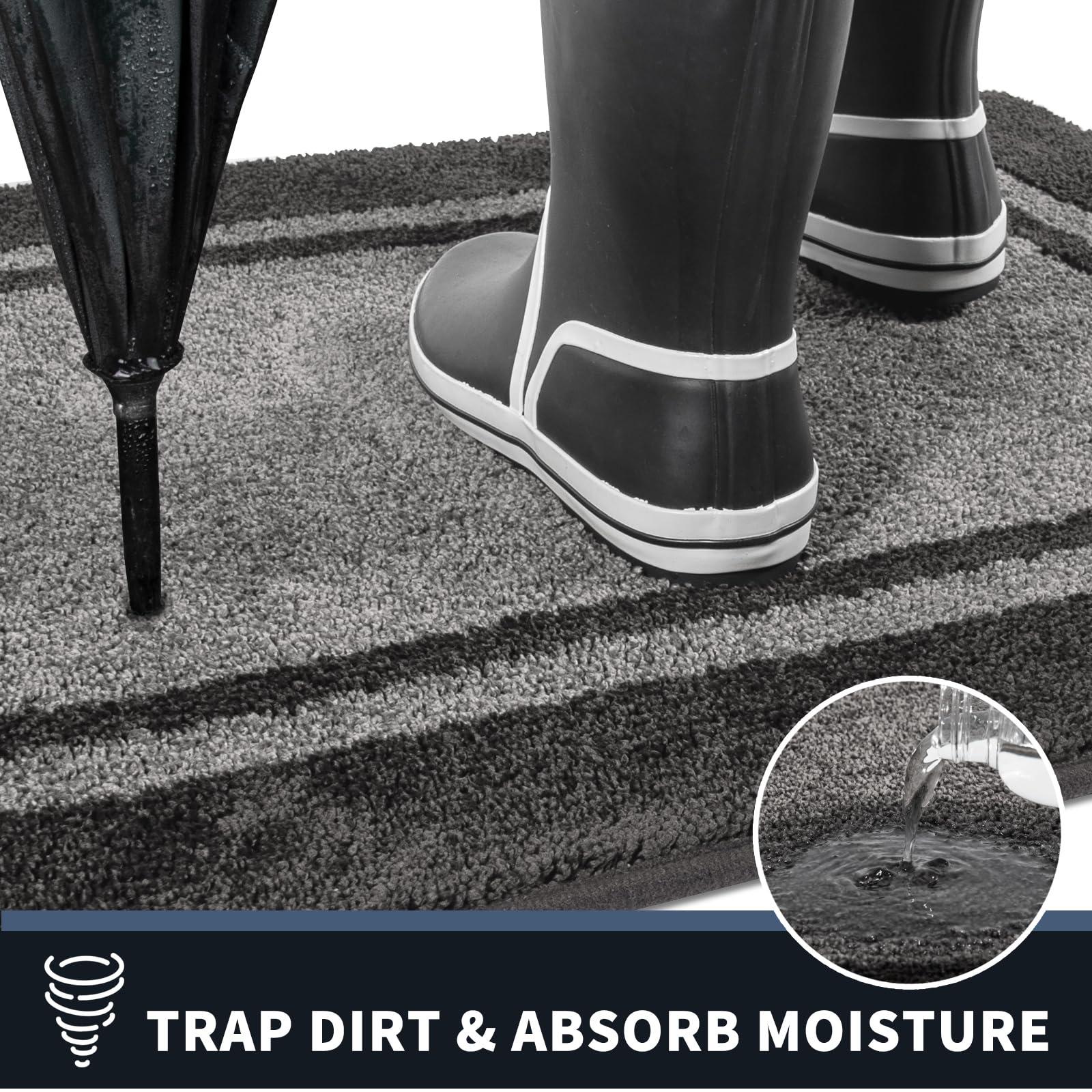 PURRUGS PURRUGS Dirt Trapper Door Mat 32" x 48", Non-Slip/Skid Machine Washable Entryway Rug, Shoes Scraper, Area Rug, Super Absorbent Welcome Mat for Muddy Wet Shoes and Paws, Light Grey & Dark Grey