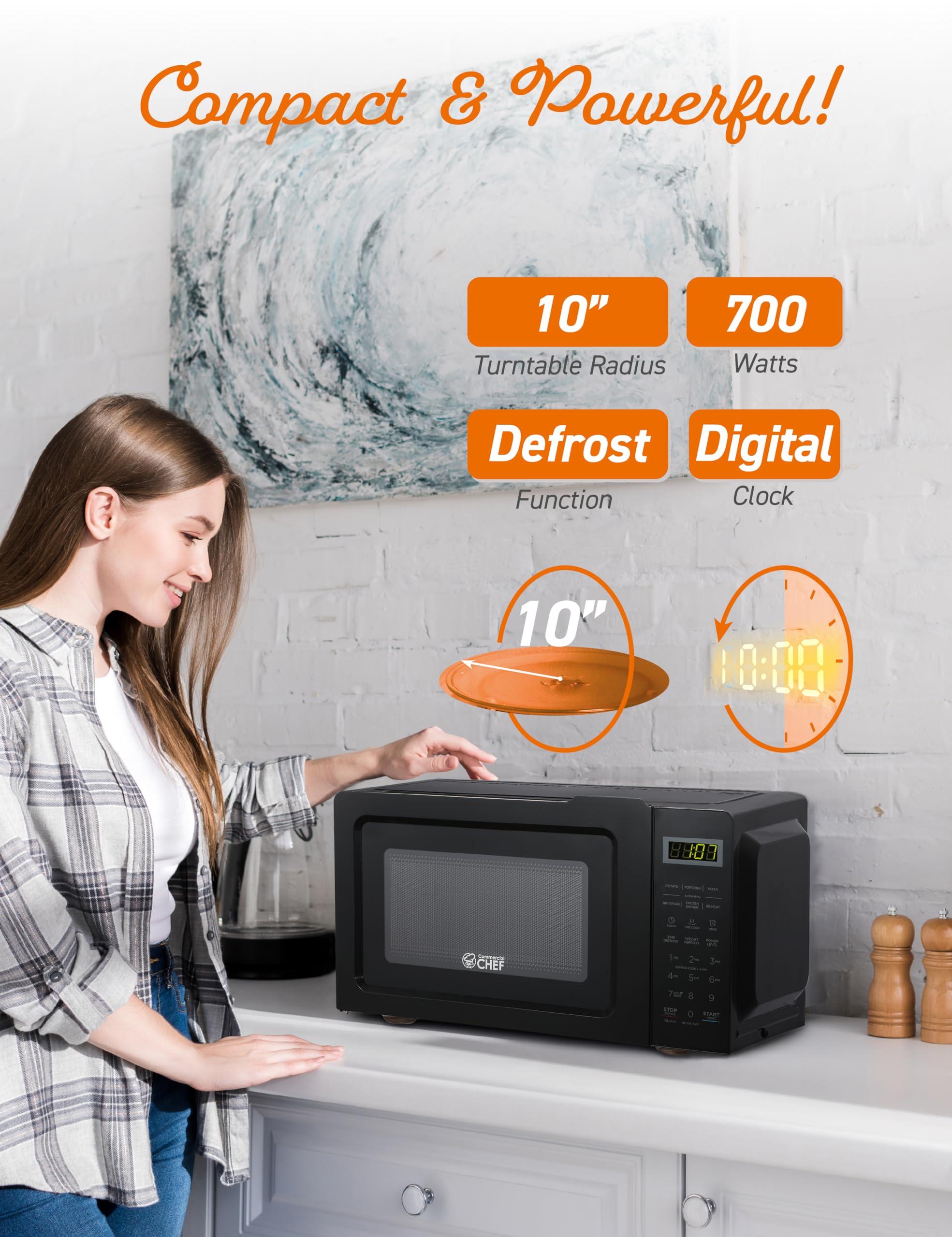 Commercial CHEF COMMERCIAL CHEF 0.7 Cubic Foot Microwave with 10 Power Levels, Small Microwave with Pull Handle, 700W Countertop Microwave Up to 99 Minute Timer and Digital Display, Black