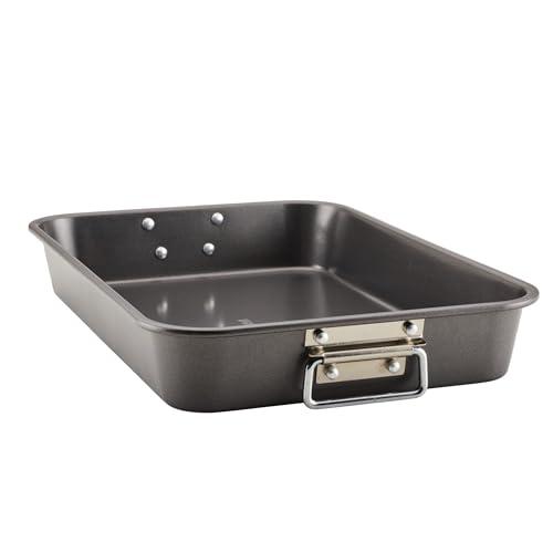 Farberware Farberware Bakeware Nonstick Steel Roaster with Flat Rack, 11-Inch x 15-Inch, Gray