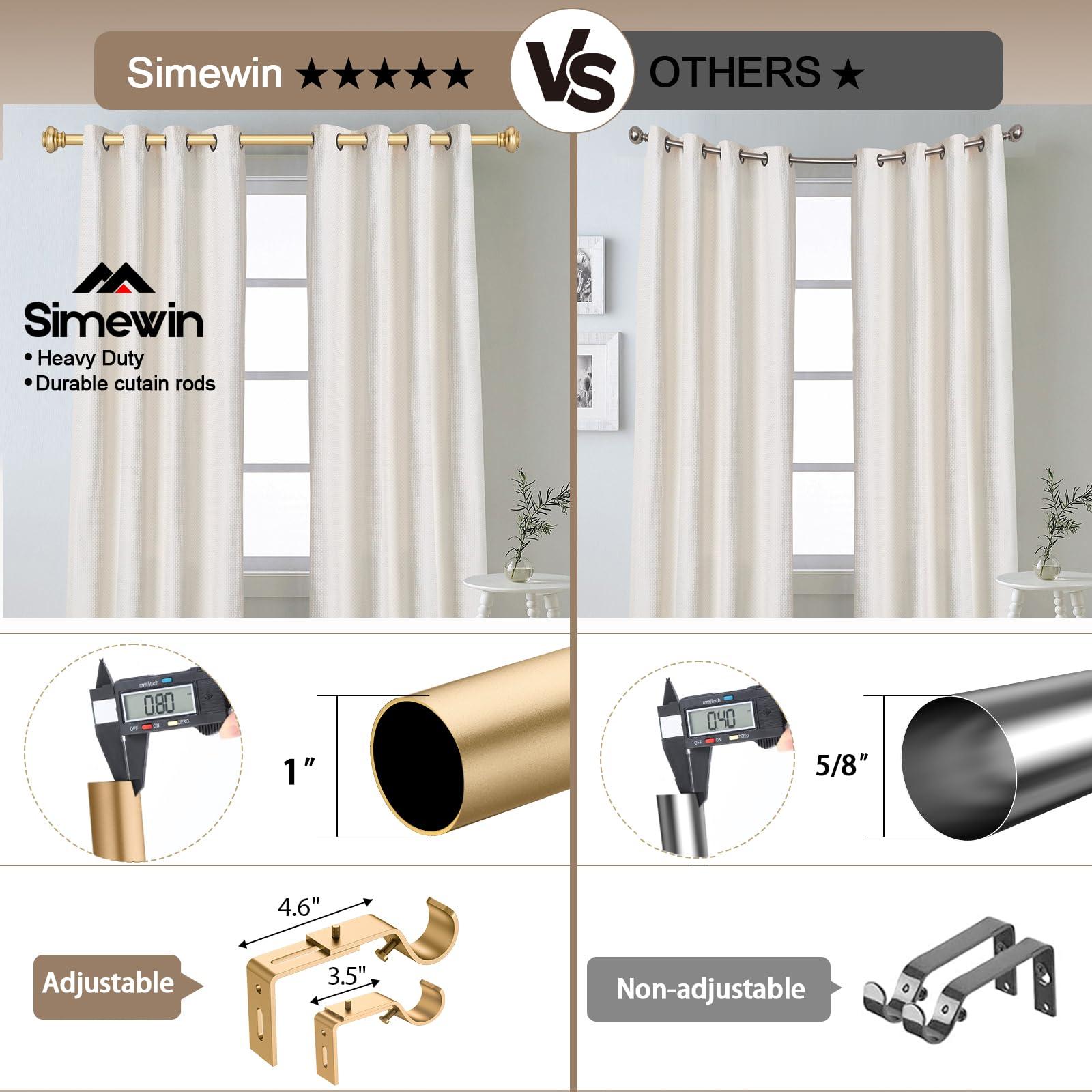SIMEWIN SIMEWIN Heavy Duty Curtain Rods for Windows 72 to 144 Inches, 1 Inch Gold Curtain Rods for Bedroom, Living Room, Patio, Kitchen, Adjustable Curtain Rods with Classic Finials, Gold Finishing
