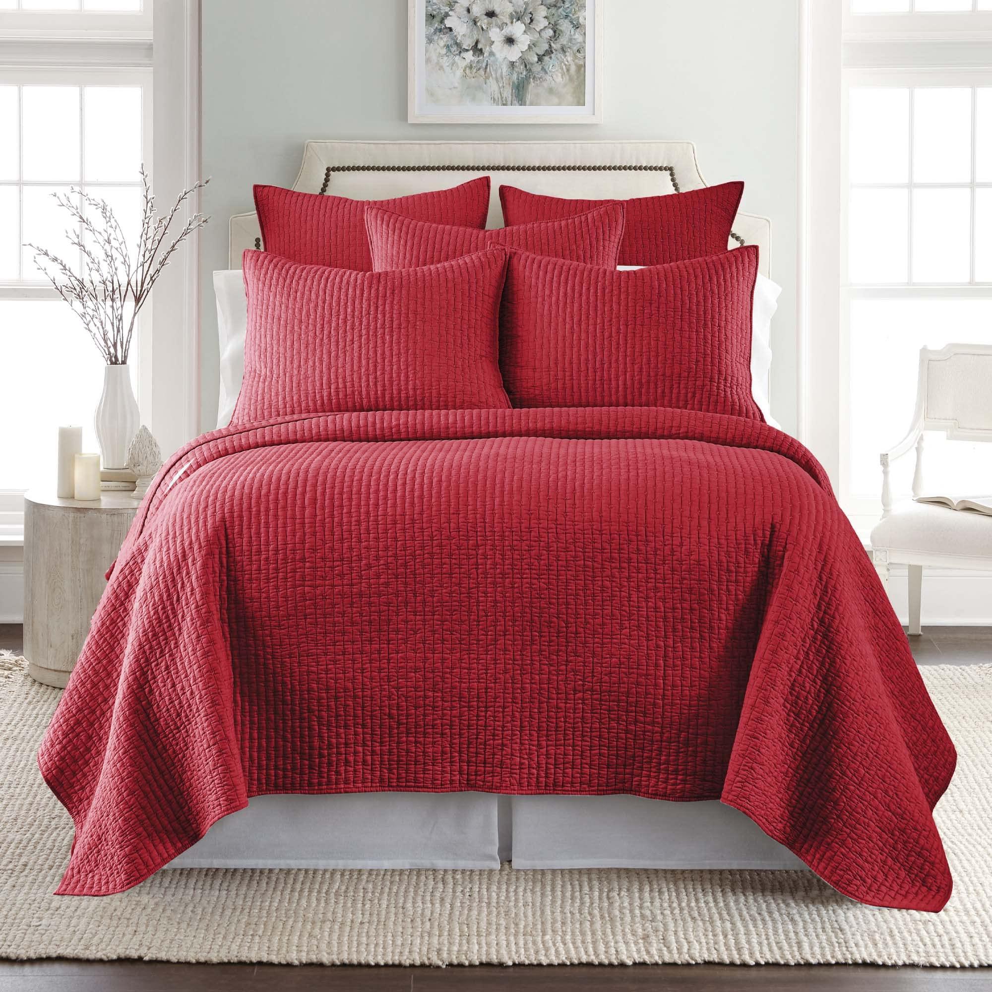 Levtex Home Levtex Home - Cross Stitch Chile Red Quilt Set - 100% Cotton - King/Cal King Quilt (106x92in.) + 2 King Shams (36x20in.) - Reversible - Cotton Fabric