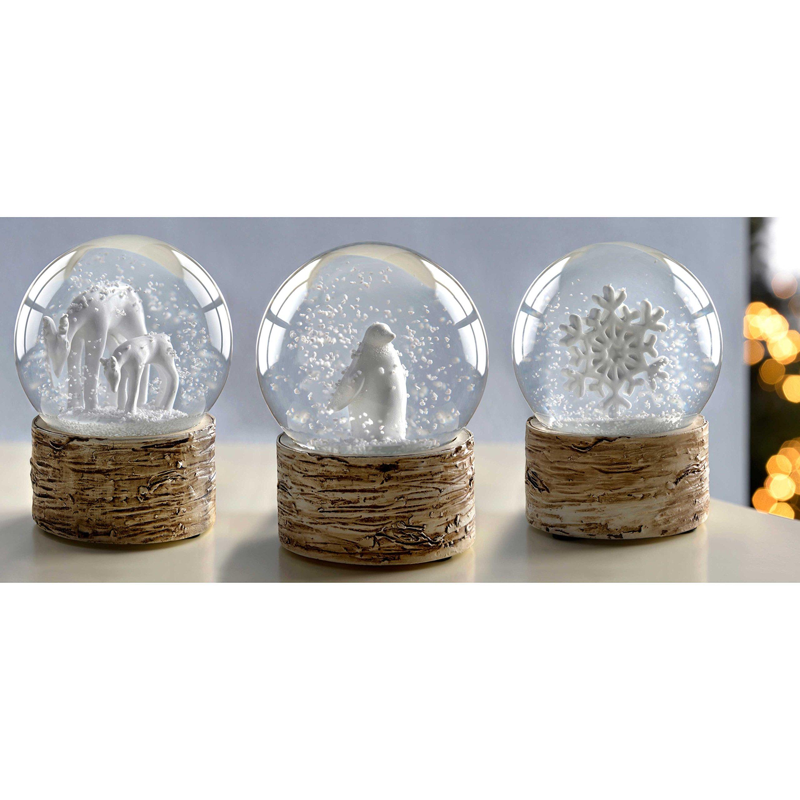 WeRChristmas WeRChristmas Snowflake Deer and Penguin Snow Globe Christmas Decoration, 65 Mm - White, Set of 3
