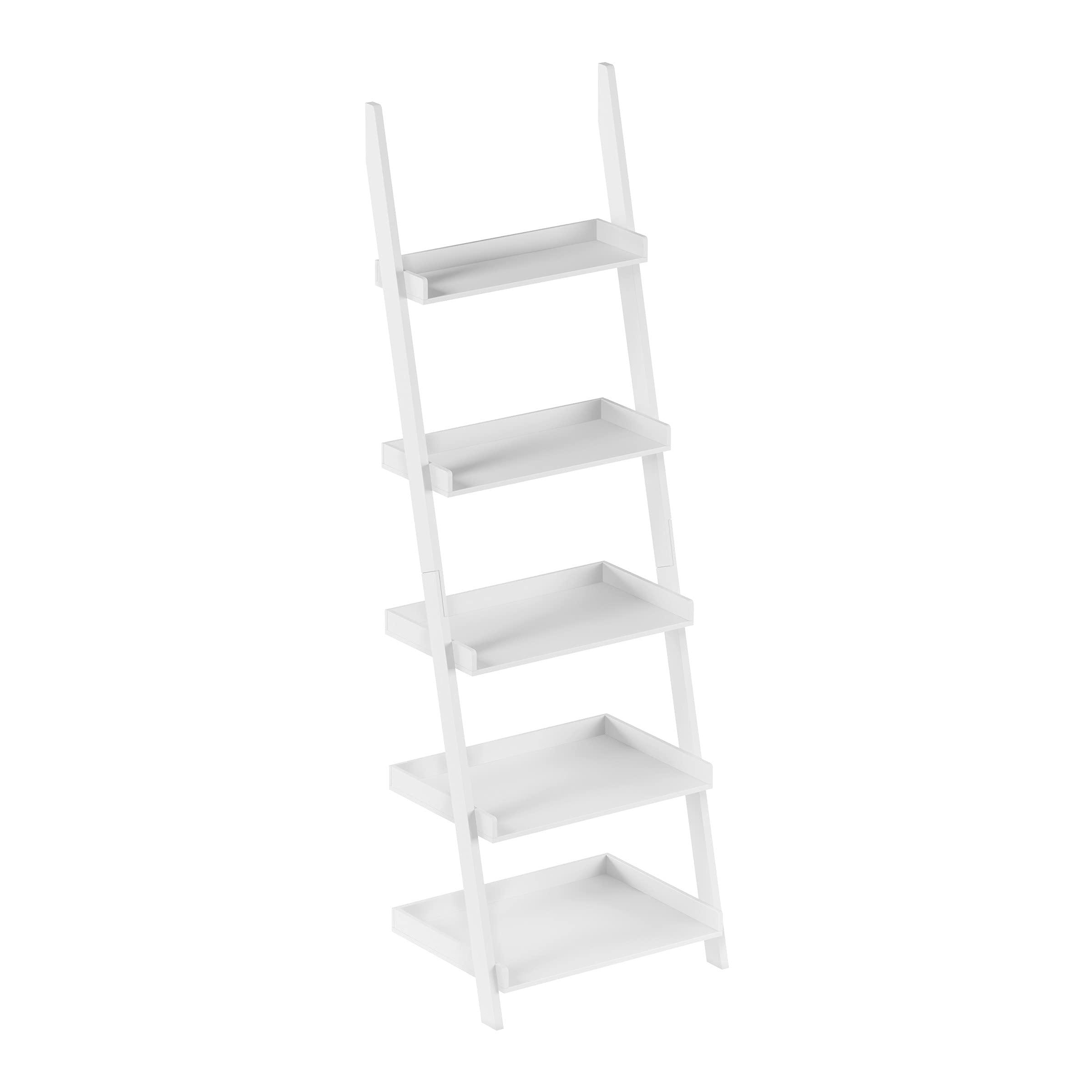 Lavish Home Lavish Home Bookshelf - 5-Tier Ladder Shelf with Leaning Look - Bookcase for Home Decor and Office Storage - Freestanding Book Shelves (White)