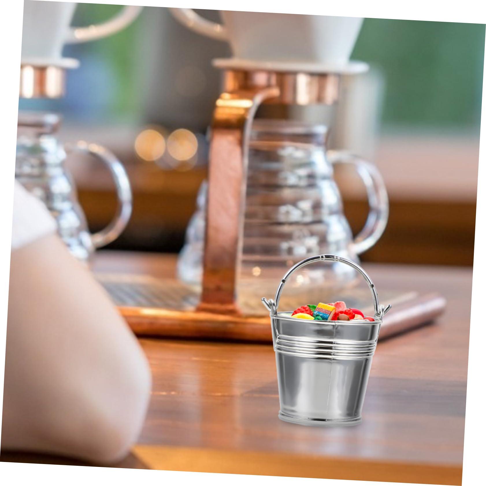 MERRYHAPY MERRYHAPY 10pcs Snack Bucket Maple Syrup Candy Mini Pail Jars Popcorn Grease Container Candy Tray Wicker Test Tube Holder Dispenser Foldable Mini Galvanized Buckets Basket Kit Silver Plastic