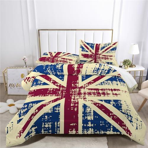 Boasorte Retro British Flag Design Comforter Set | UK Flag Union Jack Prints Bedding Set | with Soft Comforter+2 Pillow Shams(3PCS) or Sheet (4PCS) (B,Twin-3PCS)