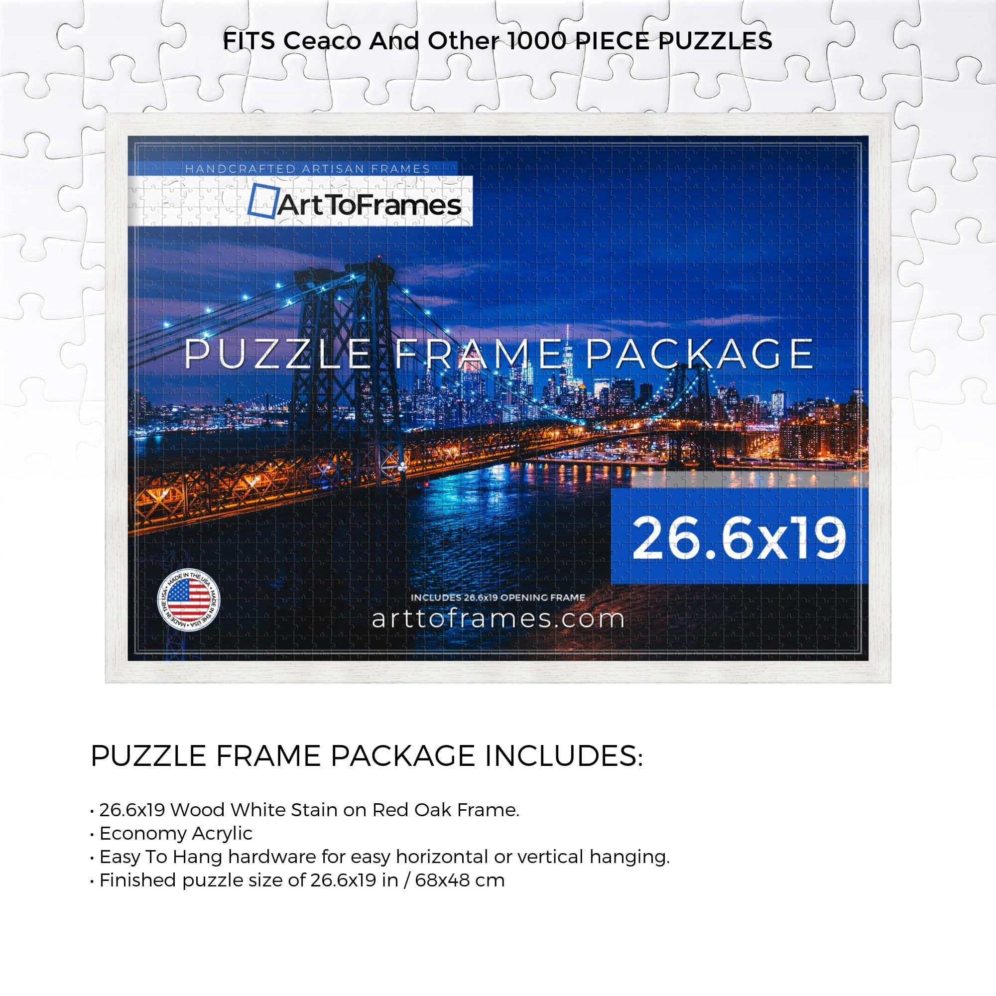 ArtToFrames ArtToFrames 26.6x19 INCH/68x48 CM White Frame for 1000 Piece Puzzles.This 0.81 Inch Custom Wood Puzzle Frame is White Stain - Comes with Economy Acrylic (Puzzle0066-81784-YWHT-26.6x19)