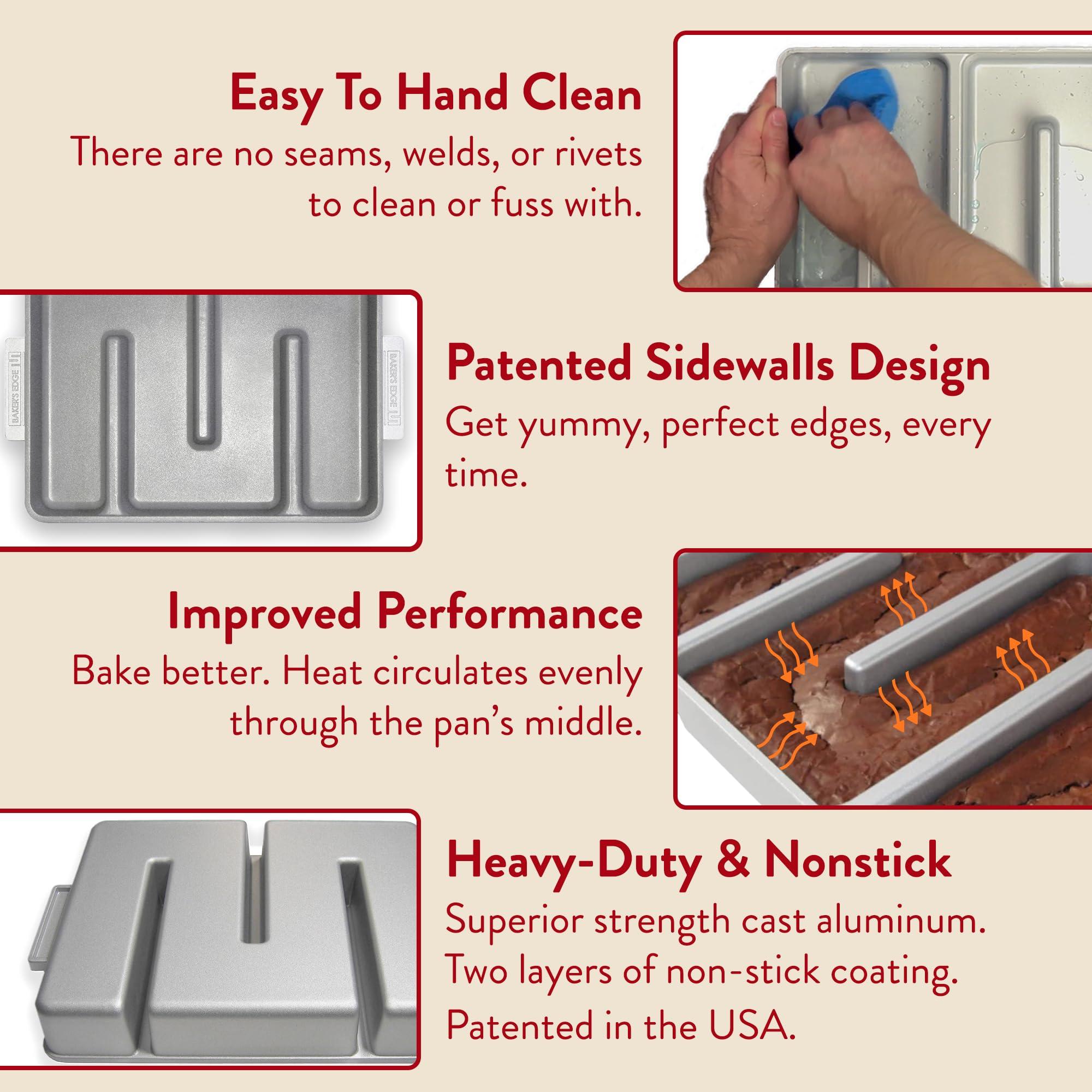 Baker's Edge Baker\'s Edge Brownie Pan, The Original All Edges Brownie Pan for Baking | Premium Doble Nonstick Coating, Heavy Gauge Cast Aluminum Construction, Rectangular 9x12 Size Baking Pan - US Patented Design