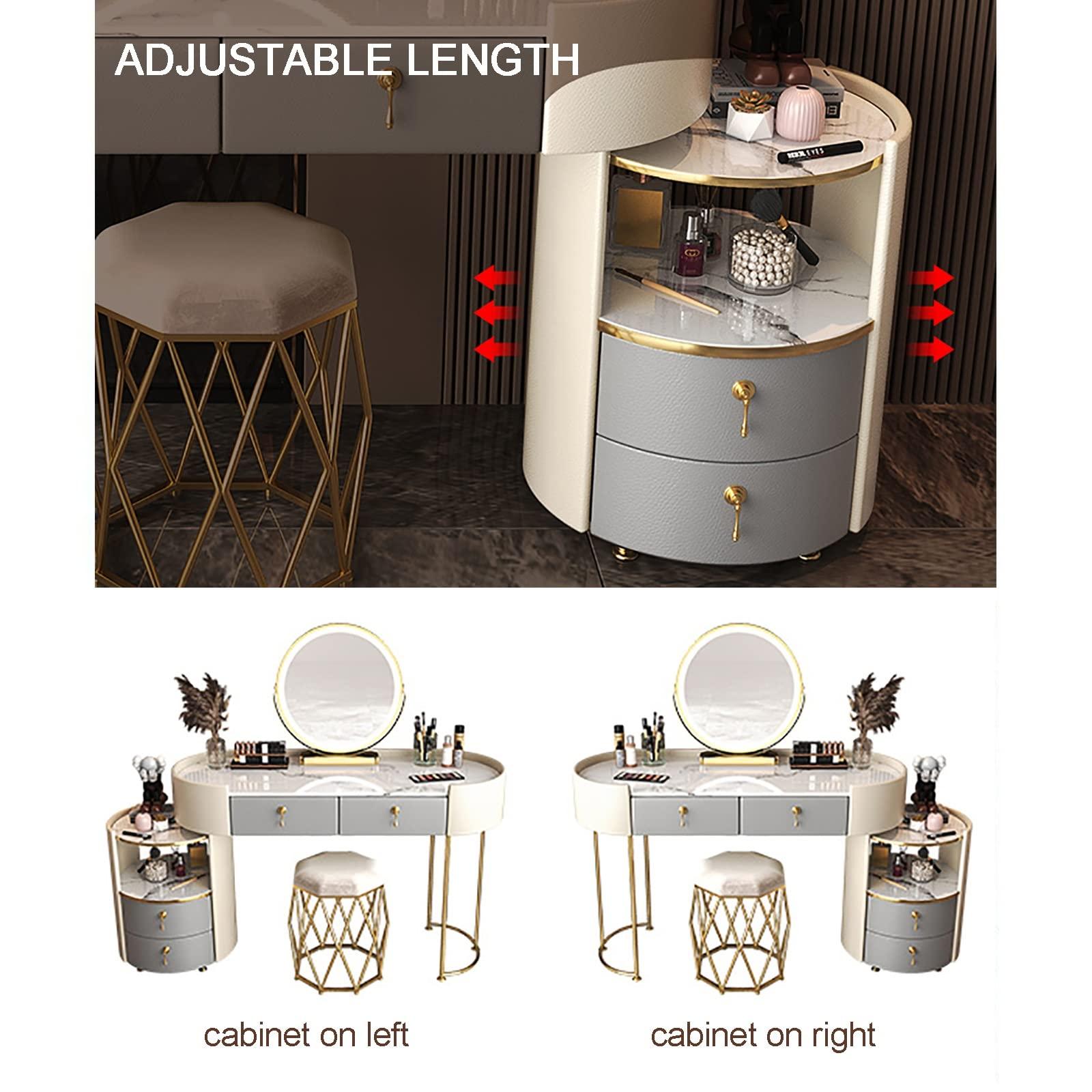 REALN REALN Dresser Table Women Vanity Makeup Table Set Makeup with 3 Drawers Dressing Table with Lighted Mirror and Chair Vanity Benches Desk for Her (Color : Gray, Size : L:80cm/31.5\")