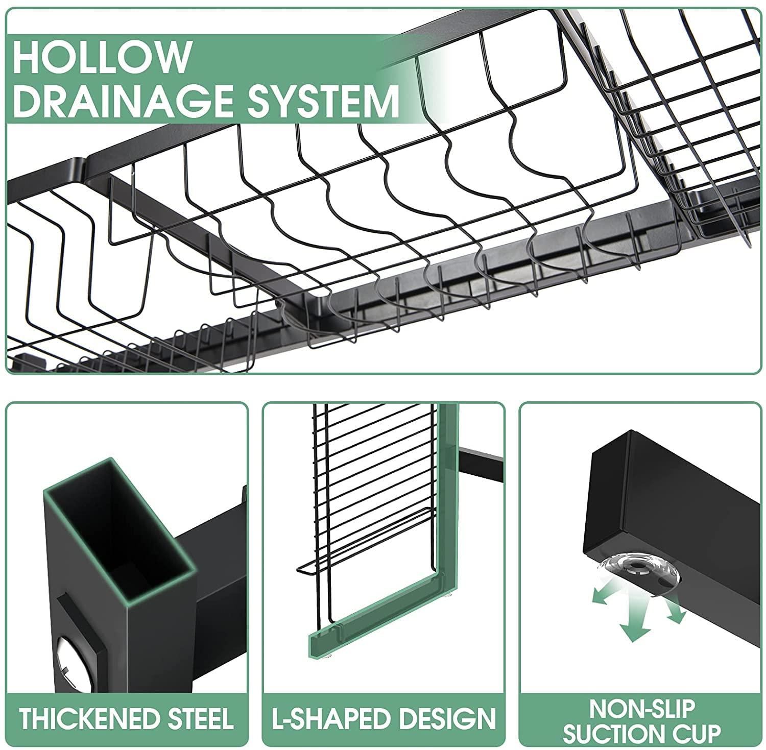 HAOKTSB Dish drainer Over The Sink Dish Drainer, 2-Tier Dish Rack Above Sink, Multipurpose Large Dish Drying Rack Drainer with Pot Lid Holder, Kitchen Countertop Shelf Organizer with Cutlery Cutting Board Hol