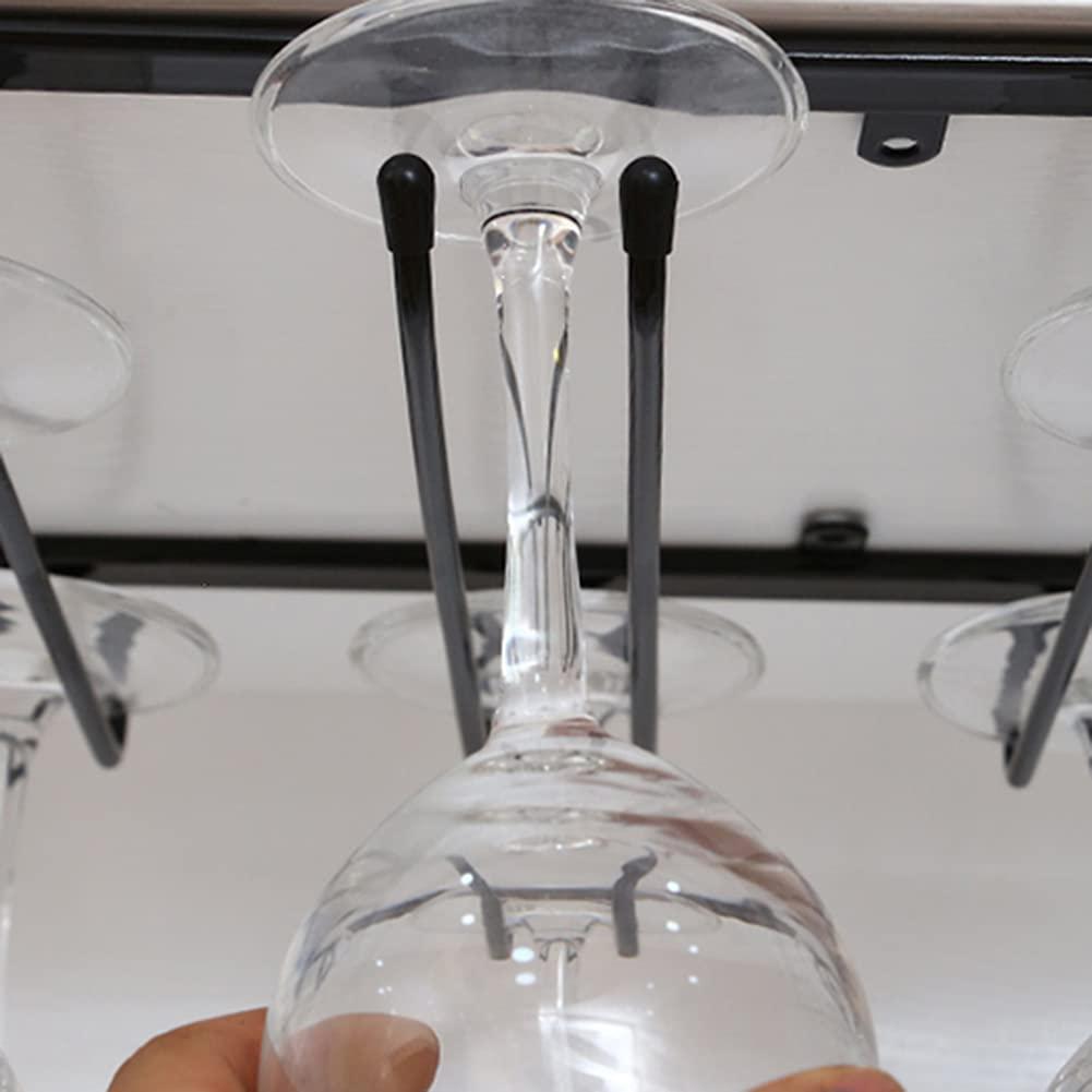 Wine Glass Rack Stemware Rack Under Cabinet,Hanging Wine Glass Rack Metal Organizer,for Home Cabinet Kitchen Bar,Punch-free installation(3/4/5/6 Rows)