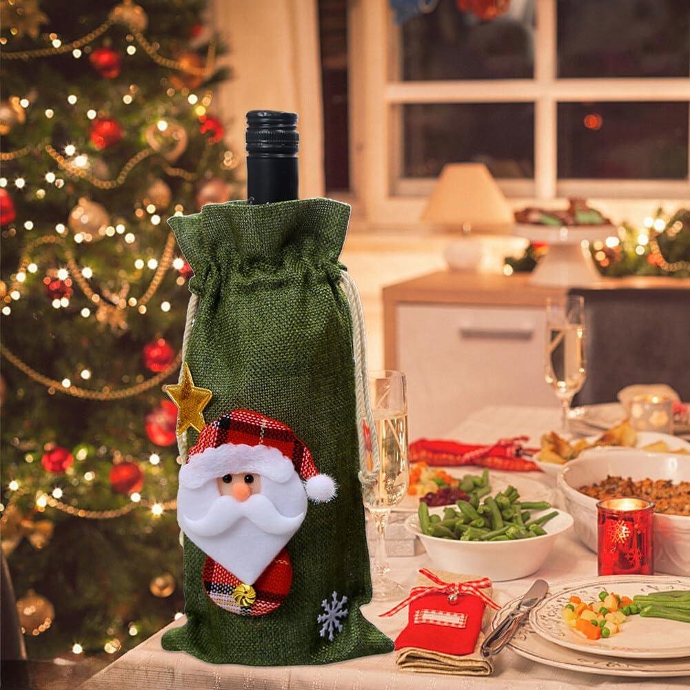 EUBUY EUBUY Christmas Wine Bottle Bags, 6 Pack Burlap Wine Bags Christmas Wine Gift Bags with Drawstring, Reusable Christmas Wine Bags for Wine Bottles for Xmas Christmas Holiday Dinner Party