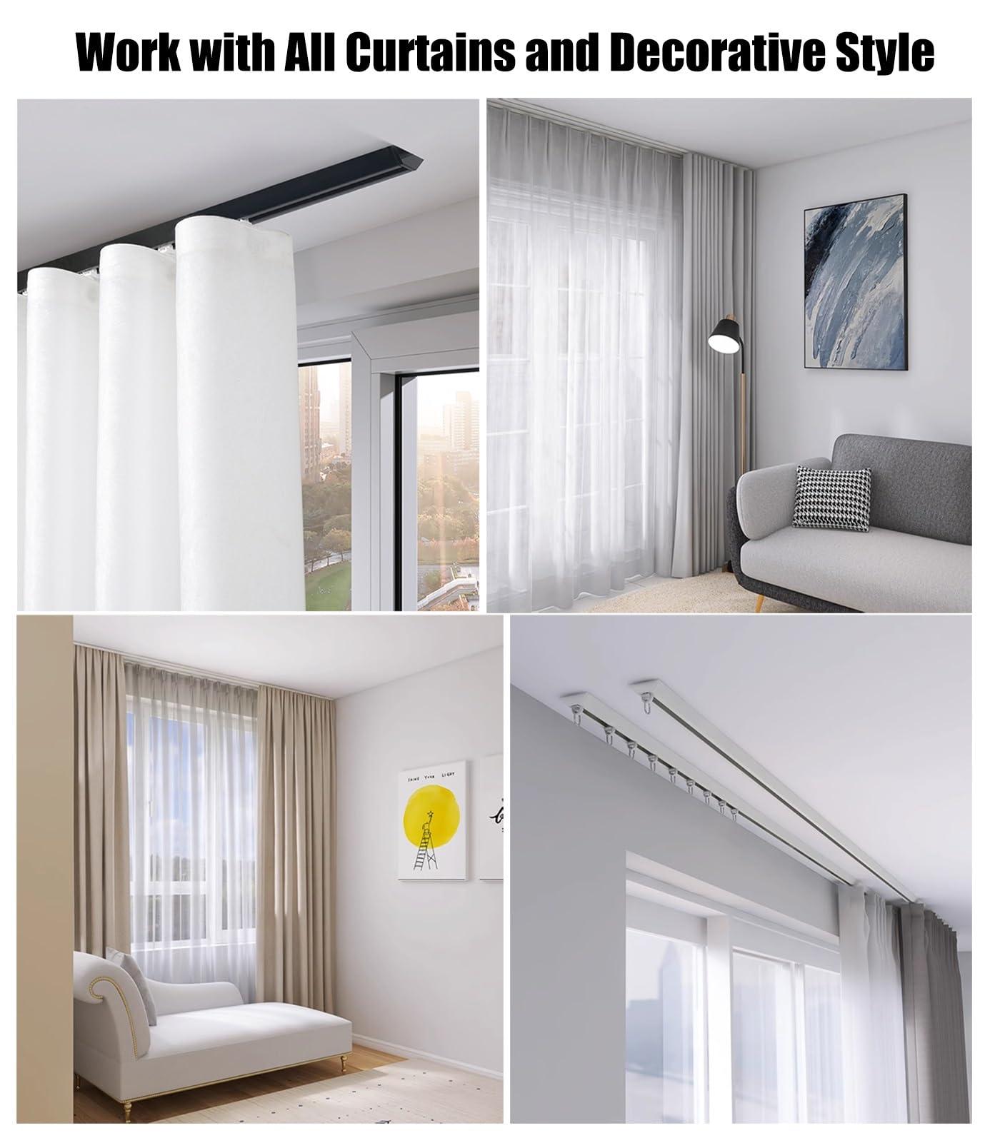 BBHW Ceiling Mount Curtain Track, Heavy Duty Single Curtain Rods, Curtain Pole for Window/Shower/Partition, Elegant Room Divider Track System (Color : Black, Size : 1.2m (3.9ft))