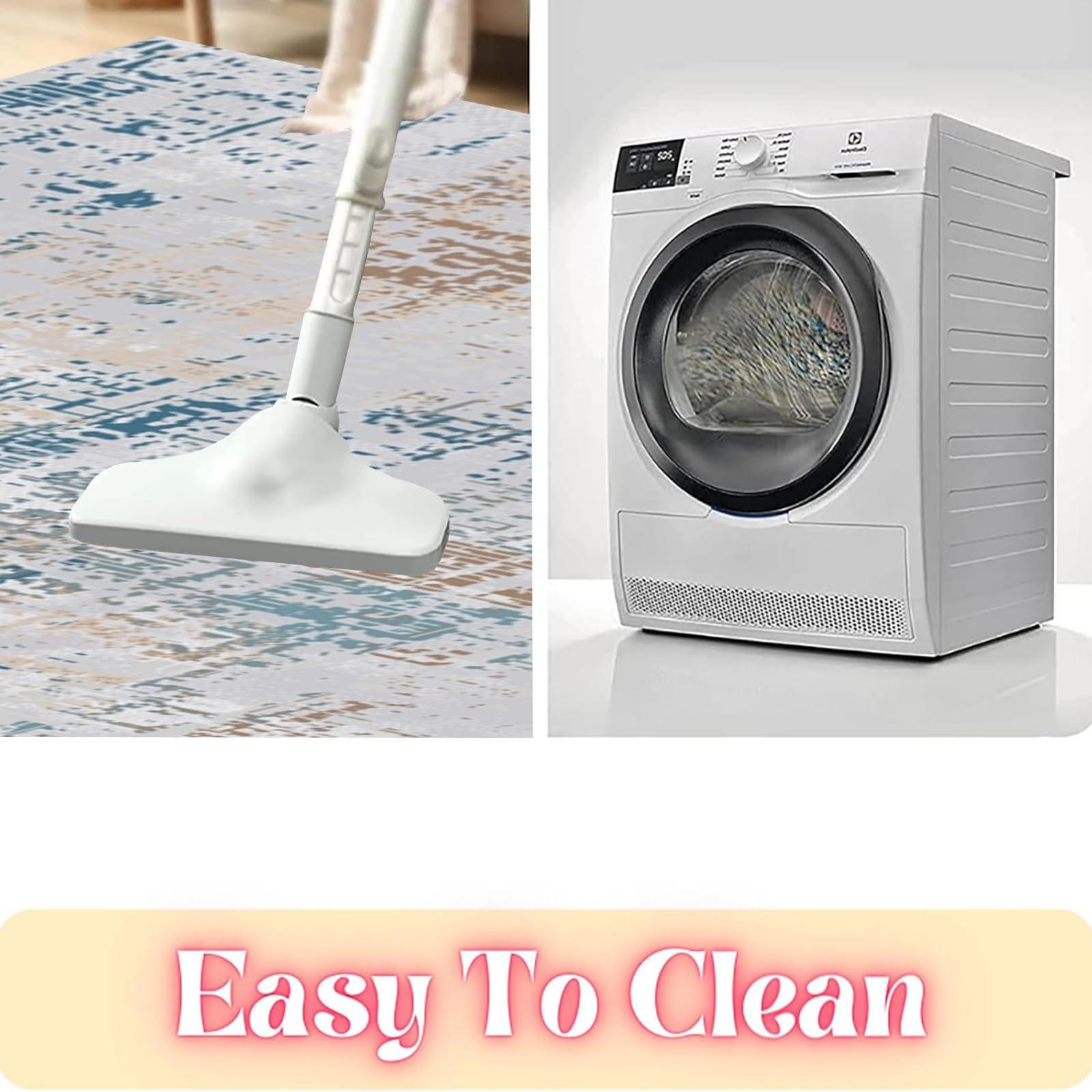 MiZuH 4x5 Area Rugs, Non Slip Backing Area Rug, Imitation Cashmere Carpet Machine Washable Rugs, Foldable Abstract Rug for Living Room (Blue/Tan/Light Gray, 4x5ft/48x60in/120x150cm)