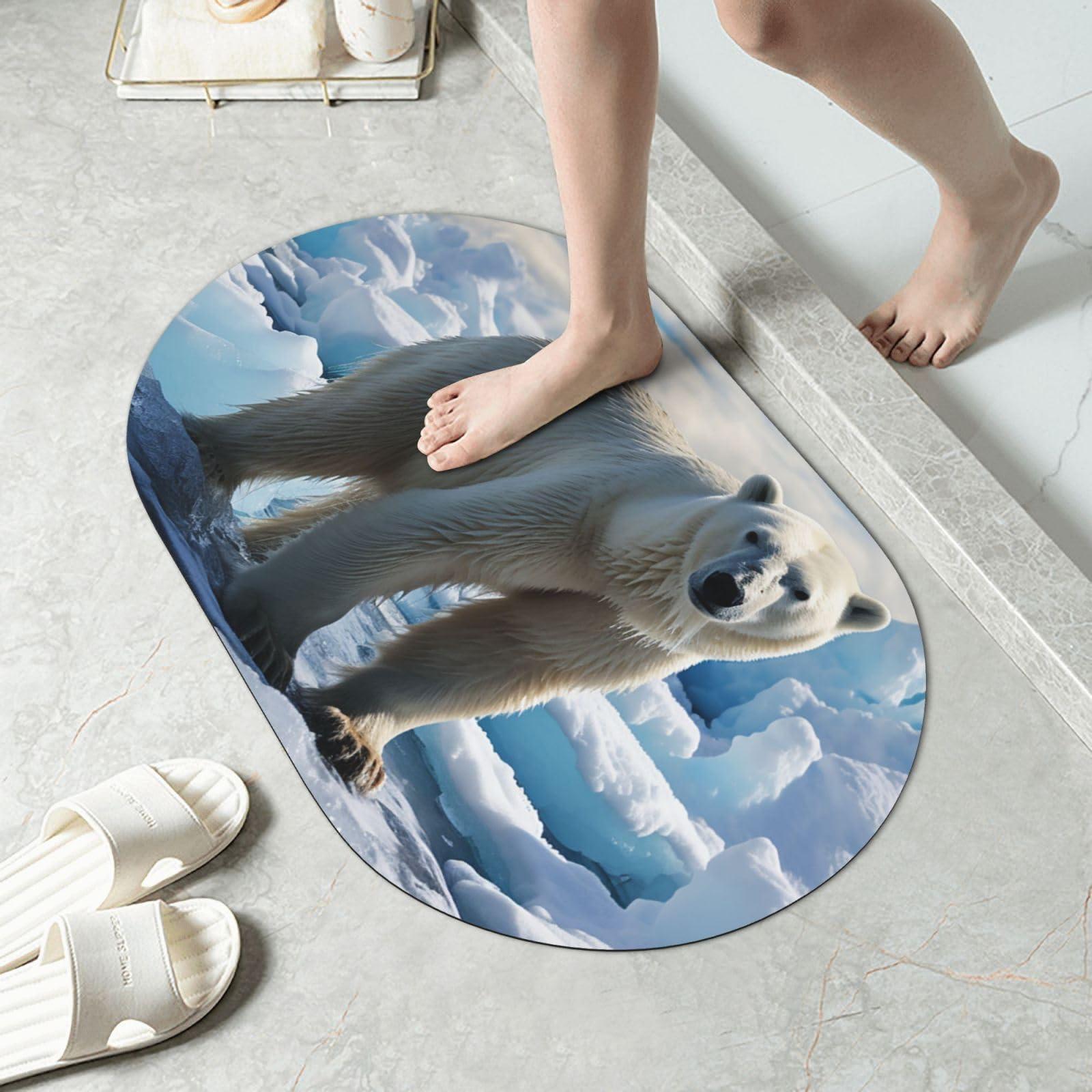 NONHAI Stone Bath Mats Polar Bear Ice Diatomaceous Earth Bath Mat Super Absorbent Bathroom Floor Mat Quick Drying Diatomite Shower Mat for Shower Bathtub Bathroom Accessory 15.7x23.6in