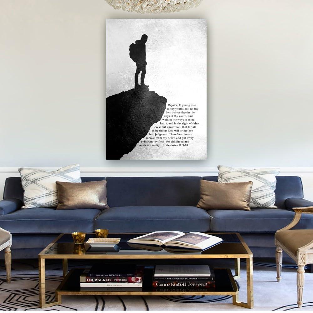 Deneest Deneest Ecclesiastes 11 9 10 Bible Quotes Wall Art Scripture Posters Art for Hallway Giclee Pictures Painting Panels Vertical Canvas Bedroom (12.00\'\'x16.00\'\',Framed)