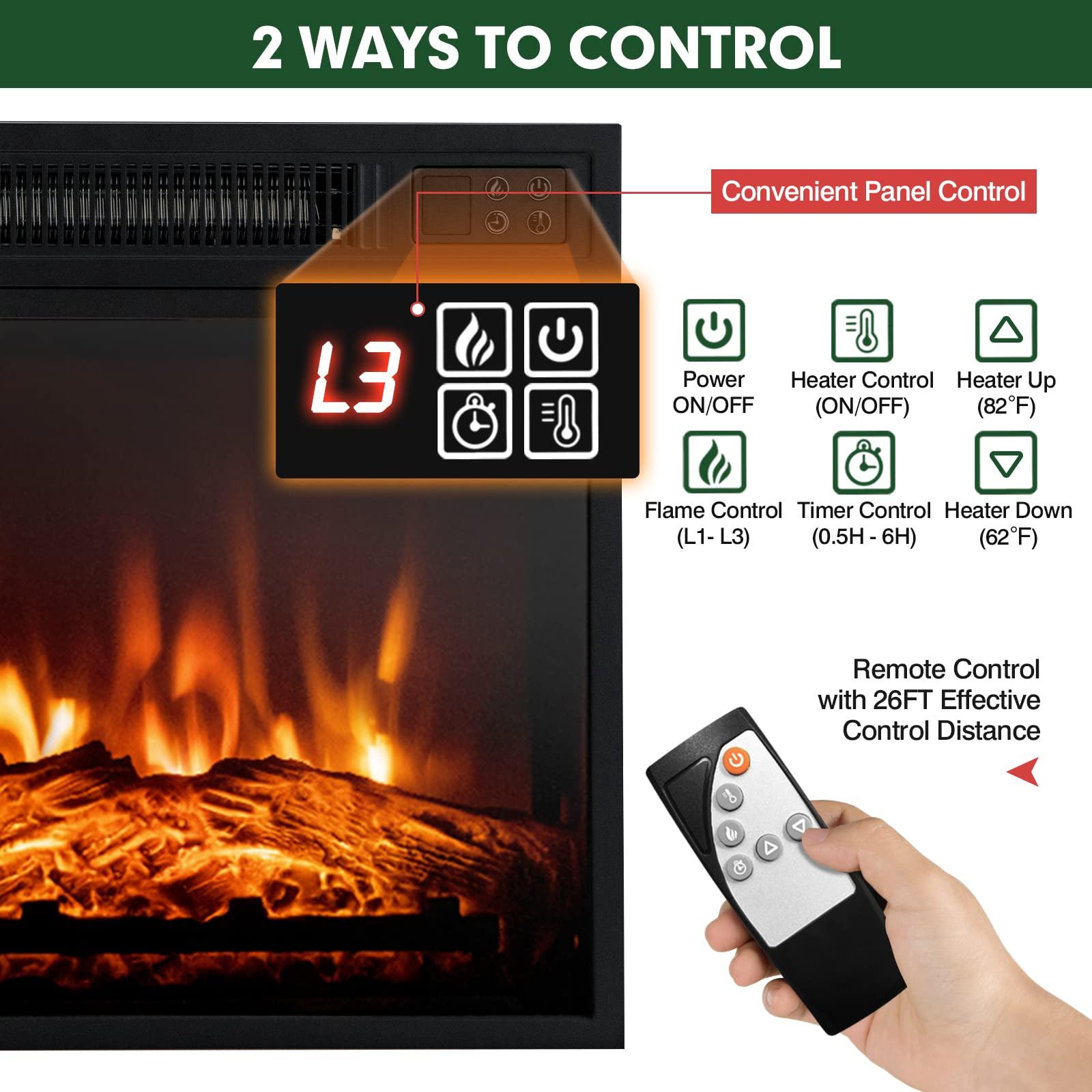 SIMOE SIMOE 18 Inch Electric Fireplace Inserts, 1400W Wall-recessed & Freestanding Fireplace with 3 3D Flame Brightness & Thermostat, 0-6H Timer, Remote Control and Button Control