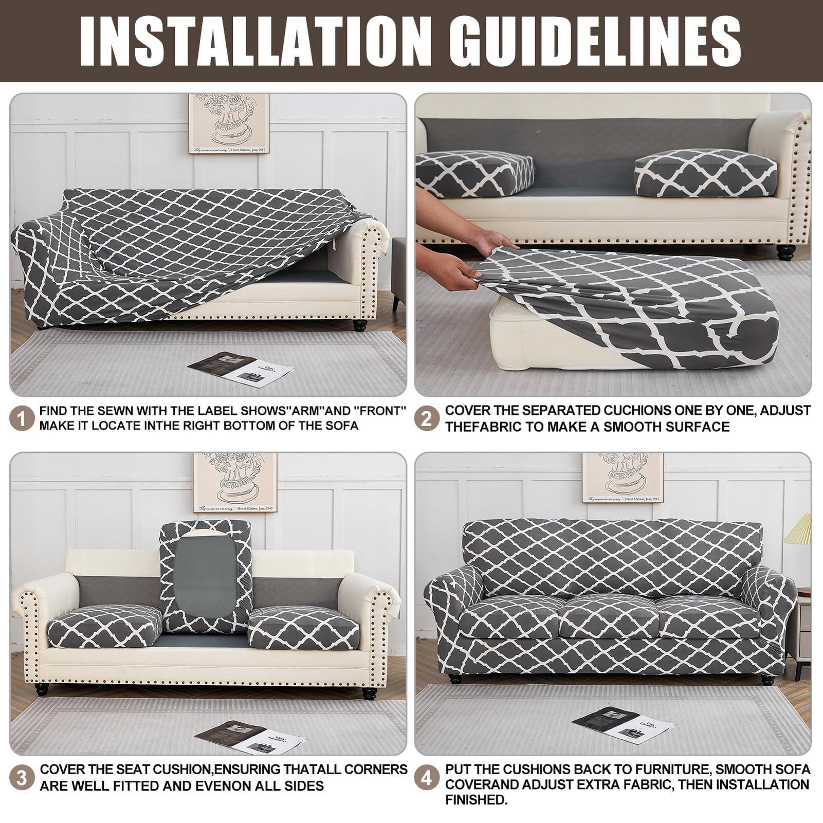 SearchI SearchI Stretch Sofa Cover Printed Couch Cover, Floral Pattern 3 Pieces Loveseat Slipcover with 2 Separate Cushion Cover, Washable Furniture Protector for Living Room(Loveseat, Maple Leaf Pattern)