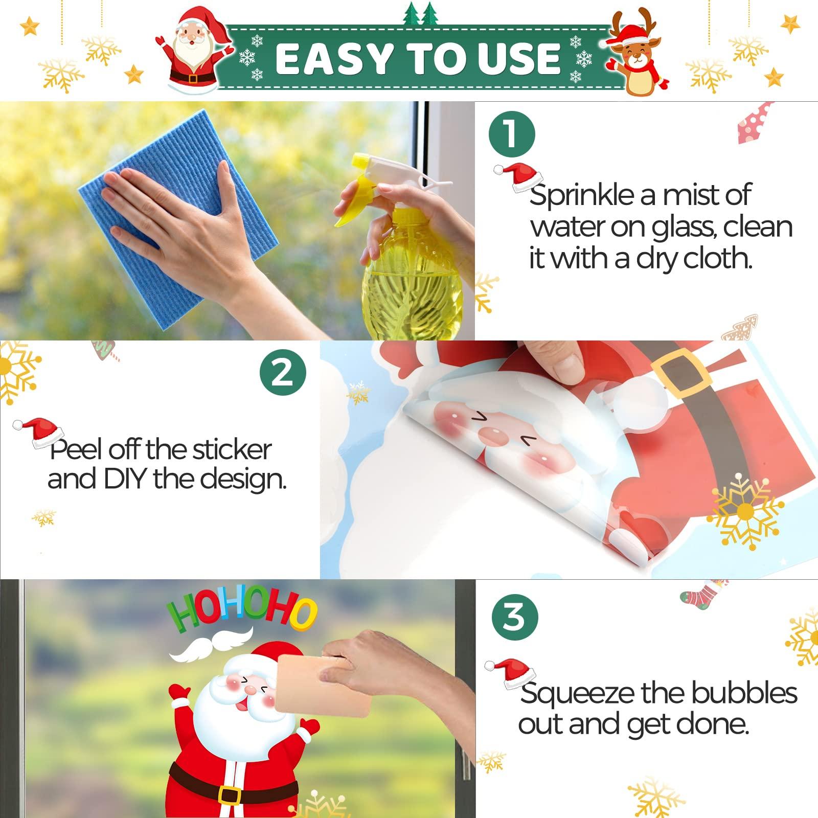 Generic Christmas Window Clings 9 Sheets Christmas Window Stickers Santa Snowman Reindeer Xmas Snowflake Merry Christmas Window Clings, Double-Side Window Decals for Party Decorations Home School Glass