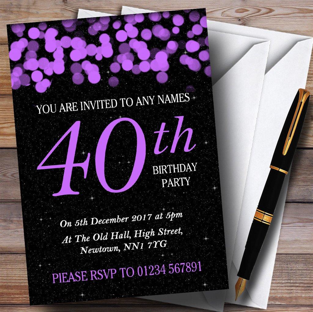 The Card Zoo Purple Bokeh & Stars 40th Personalized Birthday Party Invitations