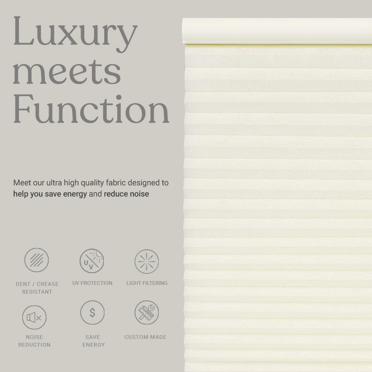 Mood MOOD Top Down Bottom Up Cellular Shades | Luxury Meets Function | Cordless, Light Filtering, Insulation, Acoustic Comfort | Honeycomb Blinds for Windows | Warm White | 59" Width x 24" Height