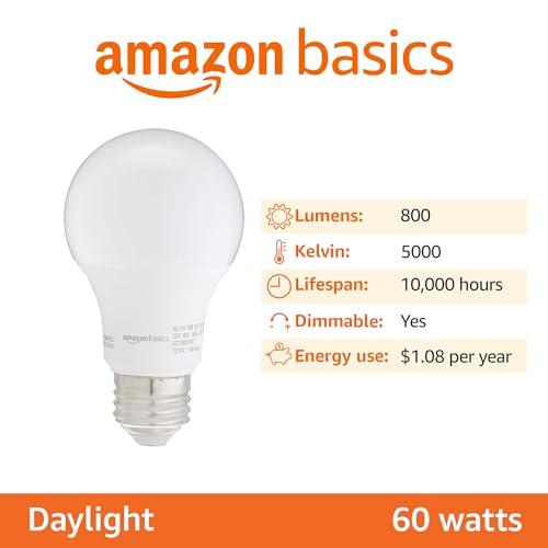 Amazon Basics Amazon Basics A19 LED Light Bulb, 60 Watt Equivalent, Energy Efficient 9W, E26 Standard Base, Daylight White 5000K, Dimmable, 10,000 Hour Lifetime , 6-Pack