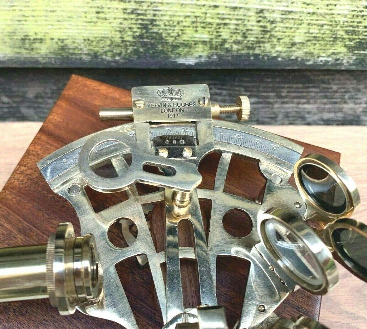 Generic Marine Antique Brass Sextant with Wooden Box Navigation Nautical Marine Vintage Sextant with Wooden Box