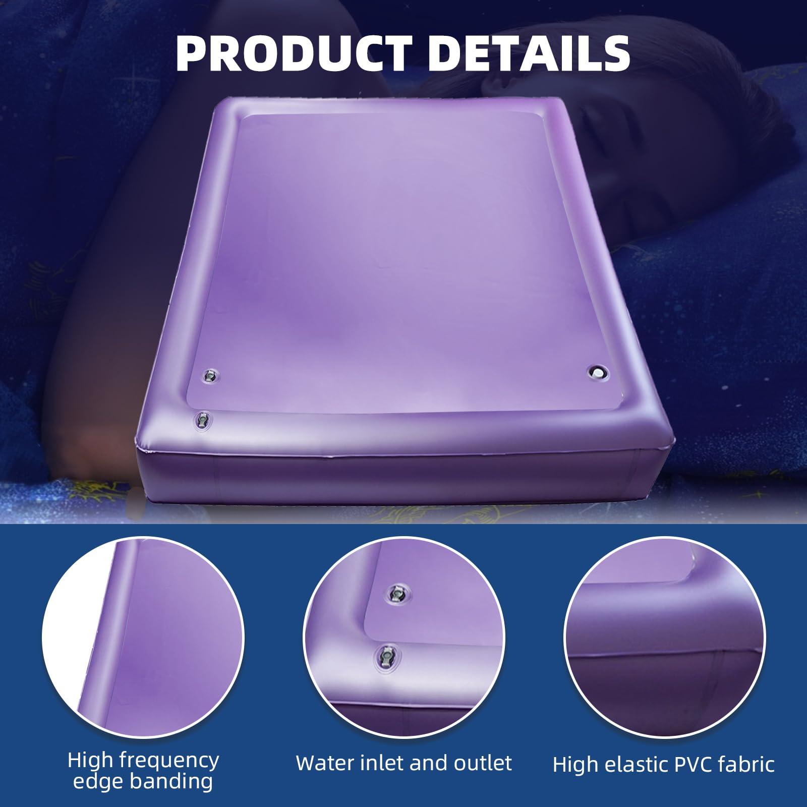 Youaide Free Flow Full Wave Water Bed Mattress - PVC Square Purple Softside Water Bed, Comfortable and Foldable Water Mattress Set for The Elderly, Children and Adults (Twin XL, 3980x7.9inch)