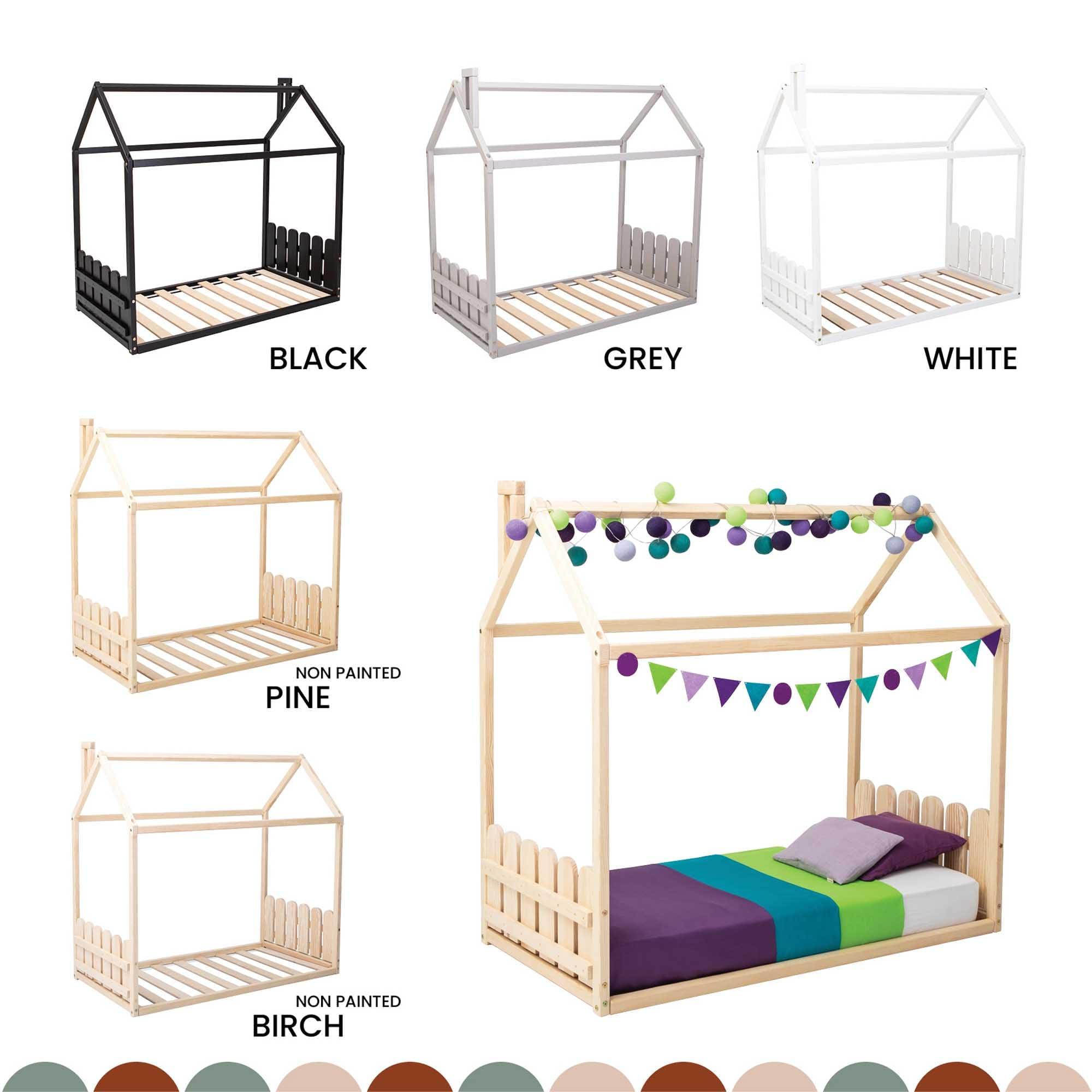 Sweet Home From Wood Montessori house bed with rails, Montessori toddler house bed frame, Toddler floor level bed with rails