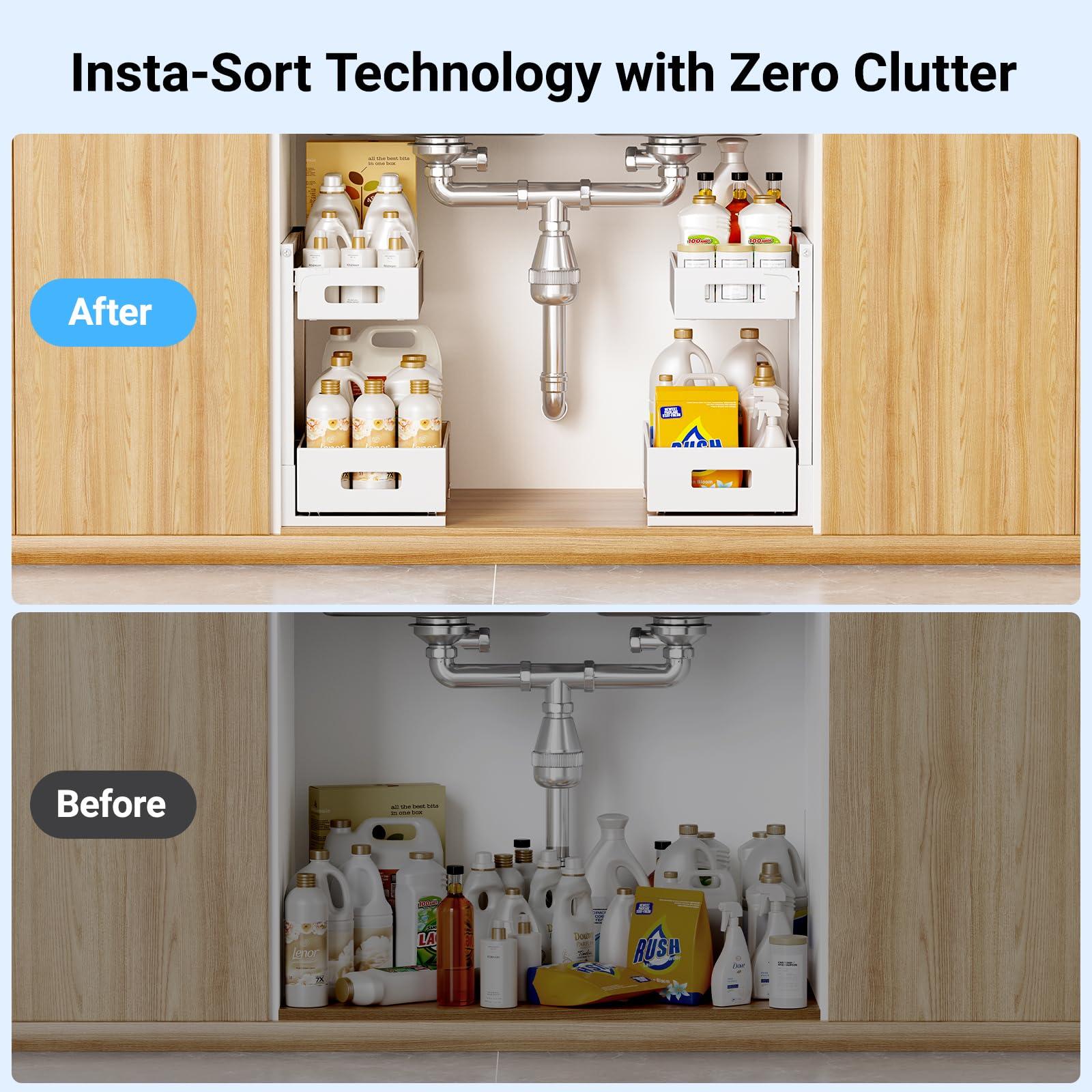 TISTAYA TISTAYA Pull-out Under Kitchen Sink Organizer, Metal Functional Under Sink Organizer, Height Adjustable Under Bathroom Sink Organizer, Under Sink Storage for Kitchen Bathroom Cabinet (White)