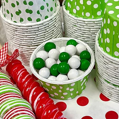 Outside the Box Papers Candy Nut Christmas Paper Cups - 48 MINI Baking Paper Treat Cups - Green and White Dot - 2 x 1.5 Inches - 48 Pack