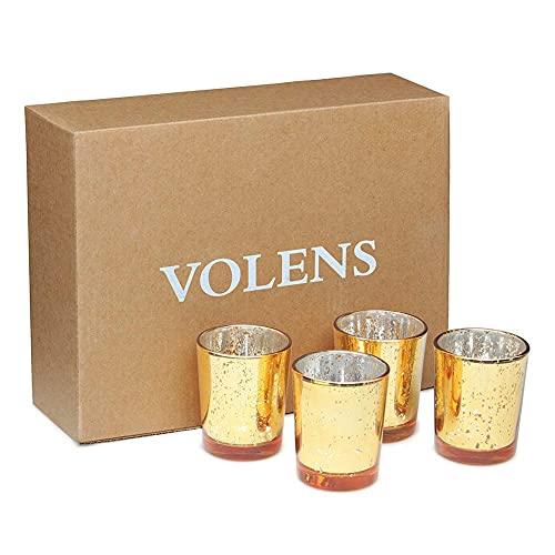 Volens Volens Gold Votive Candle Holders Bulk, Mercury Glass Tealight Candle Holder Set of 12 for Wedding Decor and Home Decor