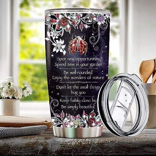 WONWIX WONWIX Personalized Ladybug Gifts for Women 20oz Stainless Steel Insulated Coffee Cup Mug Travel Water Bottle Thermos Tumbler with Lid Gift for Wife Daughter Christmas Birthday Mother\'s Day Valentine