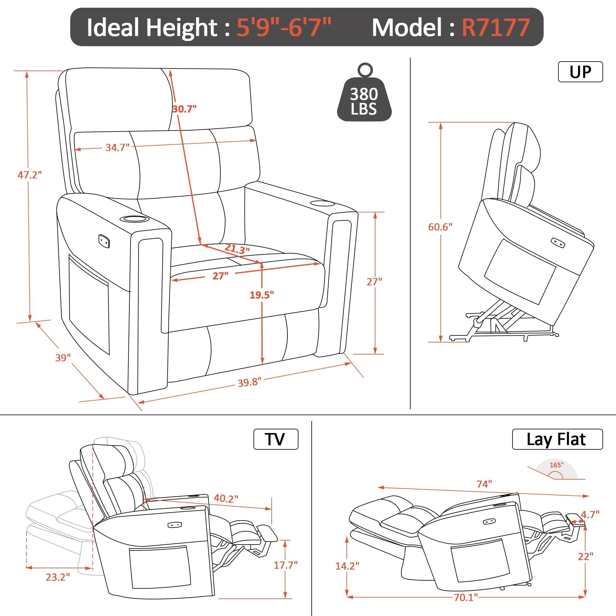 MCombo MCombo 380lbs Oversized Dual Motor Lay Flat Power Lift Recliner Chair with Infinite Position, for Heights 5'9''-6'7" Big and Tall People, Adjustable headrest, Faux Leather R7177 (Cream White)
