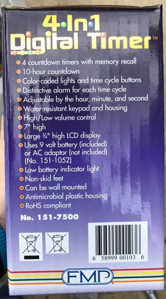 FMP FMP Digital 4 Channel Commercial Kitchen Countdown Timer, Water Resistant, 7-inch Height, White