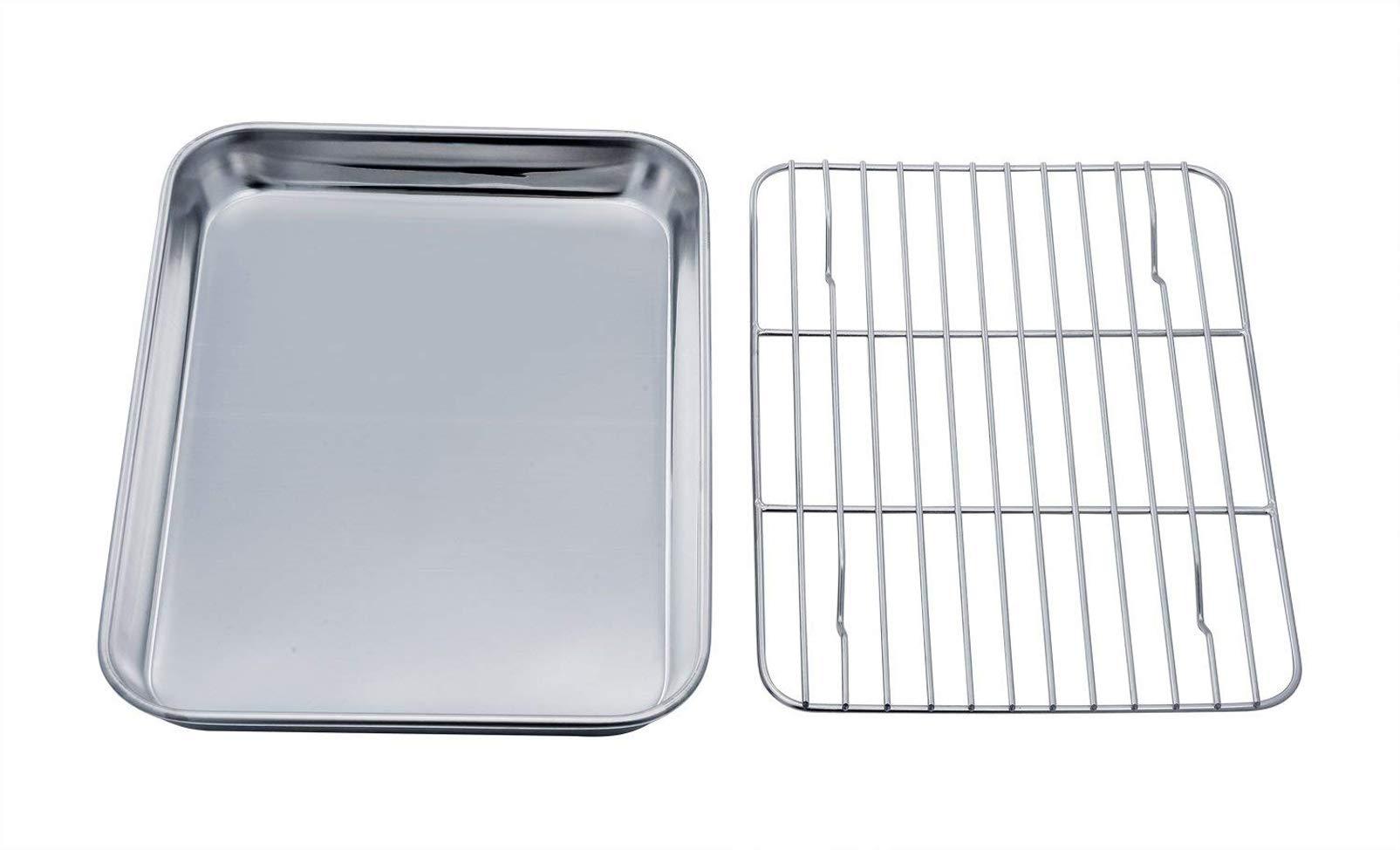 TeamFar TeamFar Toaster Oven Tray and Rack Set, 9.3 x 7 x 1, Stainless Steel Toaster Oven Pan Broiler Pan, Non Toxic & Healthy, Easy Clean & Dishwasher Safe