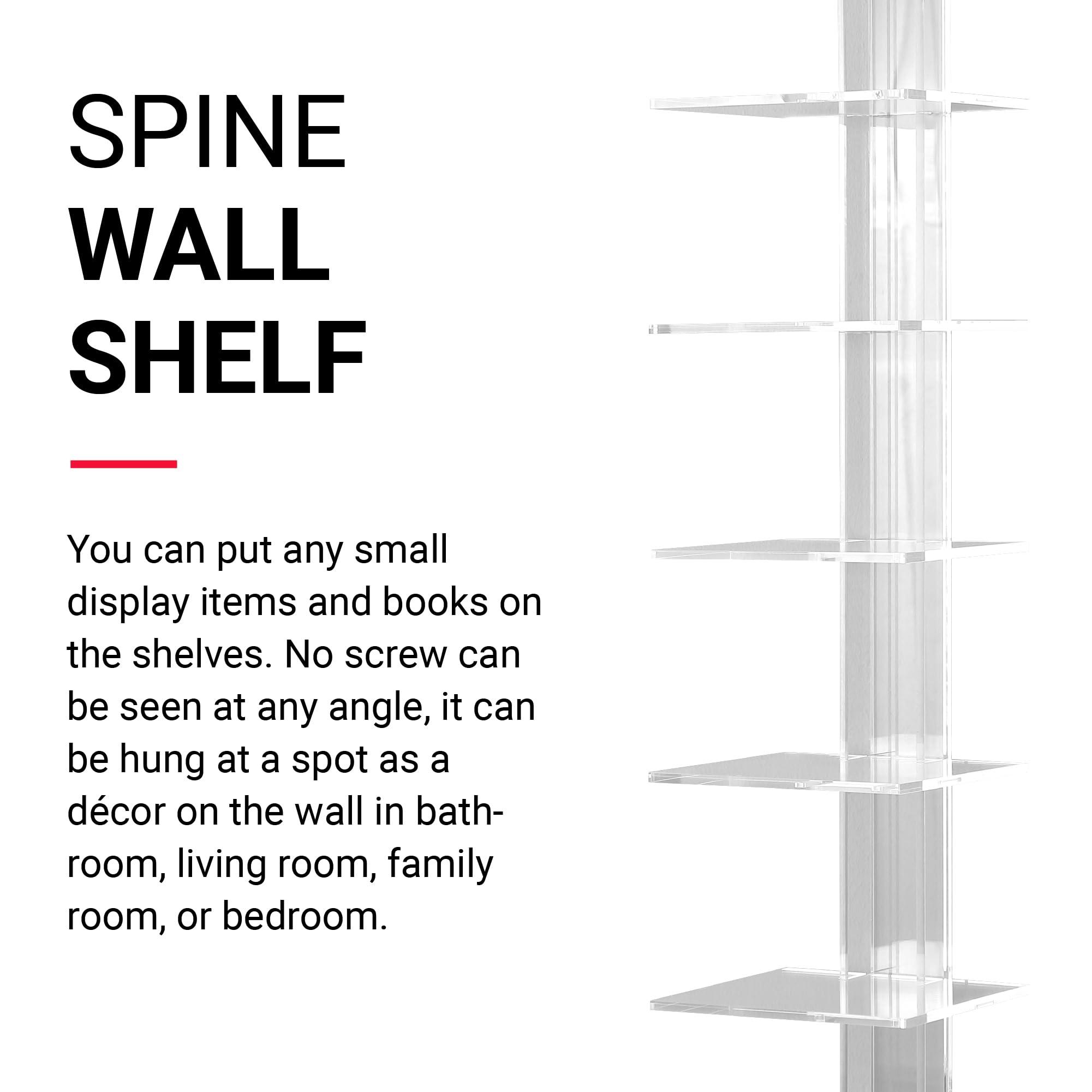 Proman Products Proman Products WM17261 Mounted Spine Bookshelf,Wall Mounted Shelves, Spine Book Tower Decor, Clear Acrylic, 8\" D x 9.5\" W x 37\" H