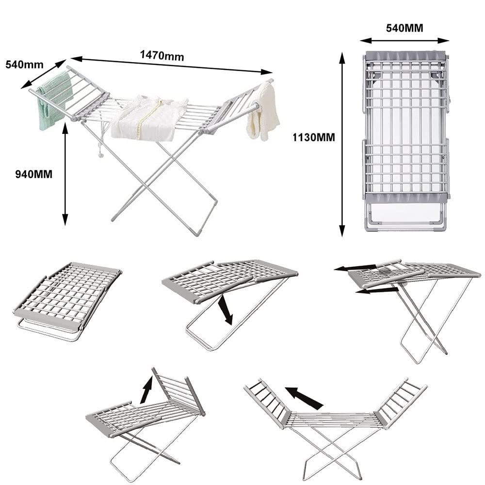GWWGWW Home Electric Clothes Dryer, Foldable Clothes Drying Rack Machine, Fast Dry Clothing Drying Heater, Aluminium Clothes Airer Hanger, Load 15KG