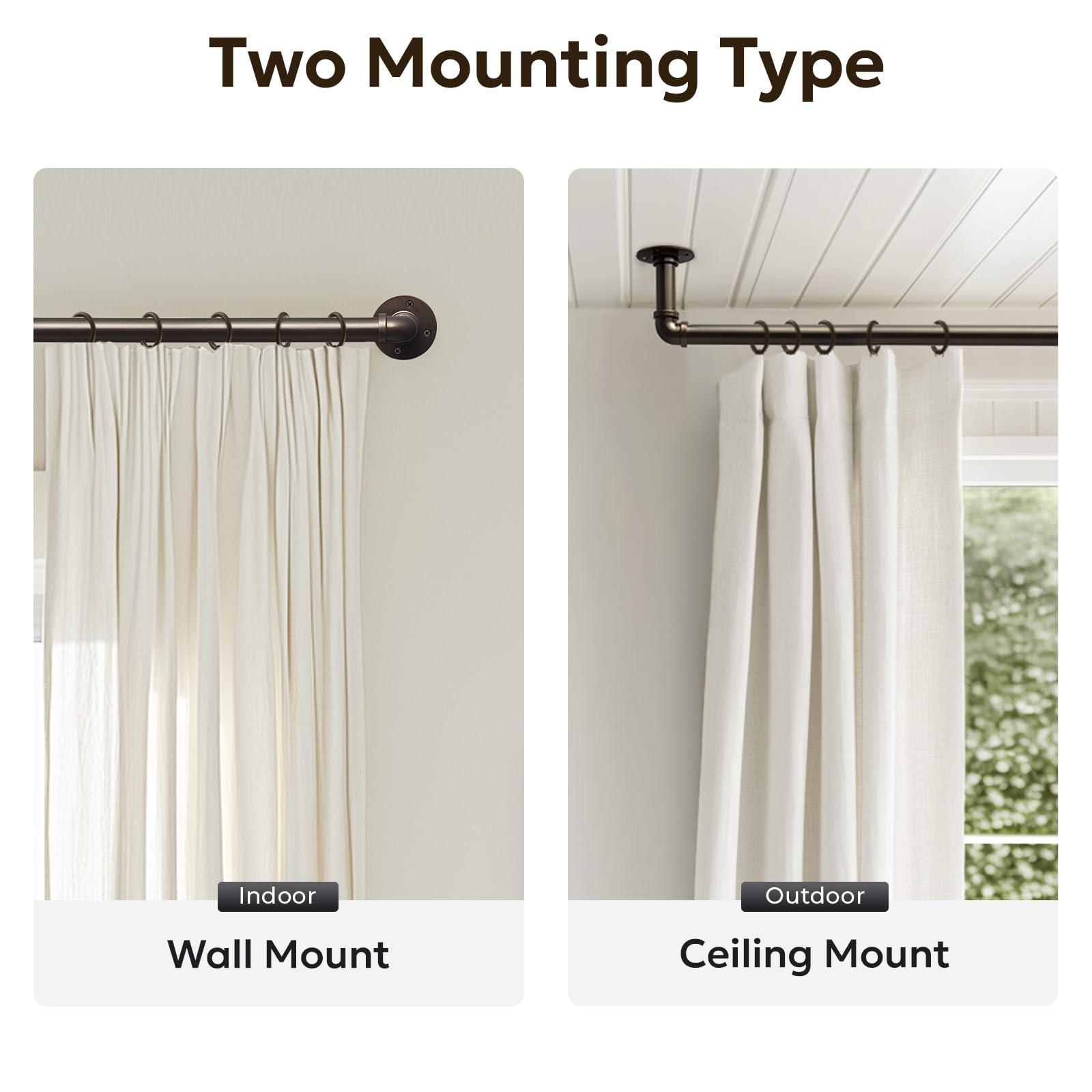 zeerobee Zeerobee Curtain Rods for Windows 120 to 240, 1 Inch Industrial Wrap Around Curtain Rod, Indoor/Outdoor Room Divider Adjustable Drapery Pole, 120"-240", Antique Bronze