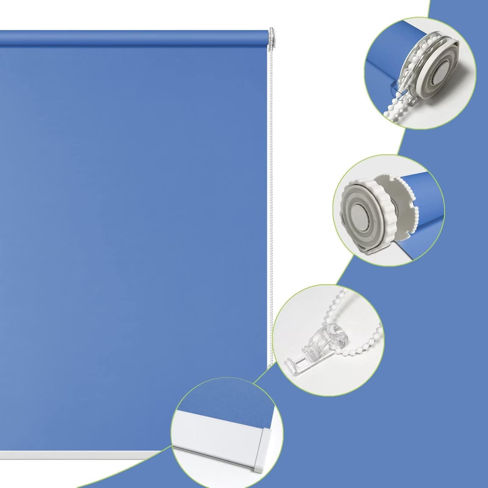 fhsblinds FHSBLINDS No Tool No Drill Blinds for Windows Roller Window Shades-Waterproof Blackout Room Darkening Custom Window Blinds & Shades for Home Kitchen Bedroom Office (Blue 100% Blackout, 49" W x 48" H)