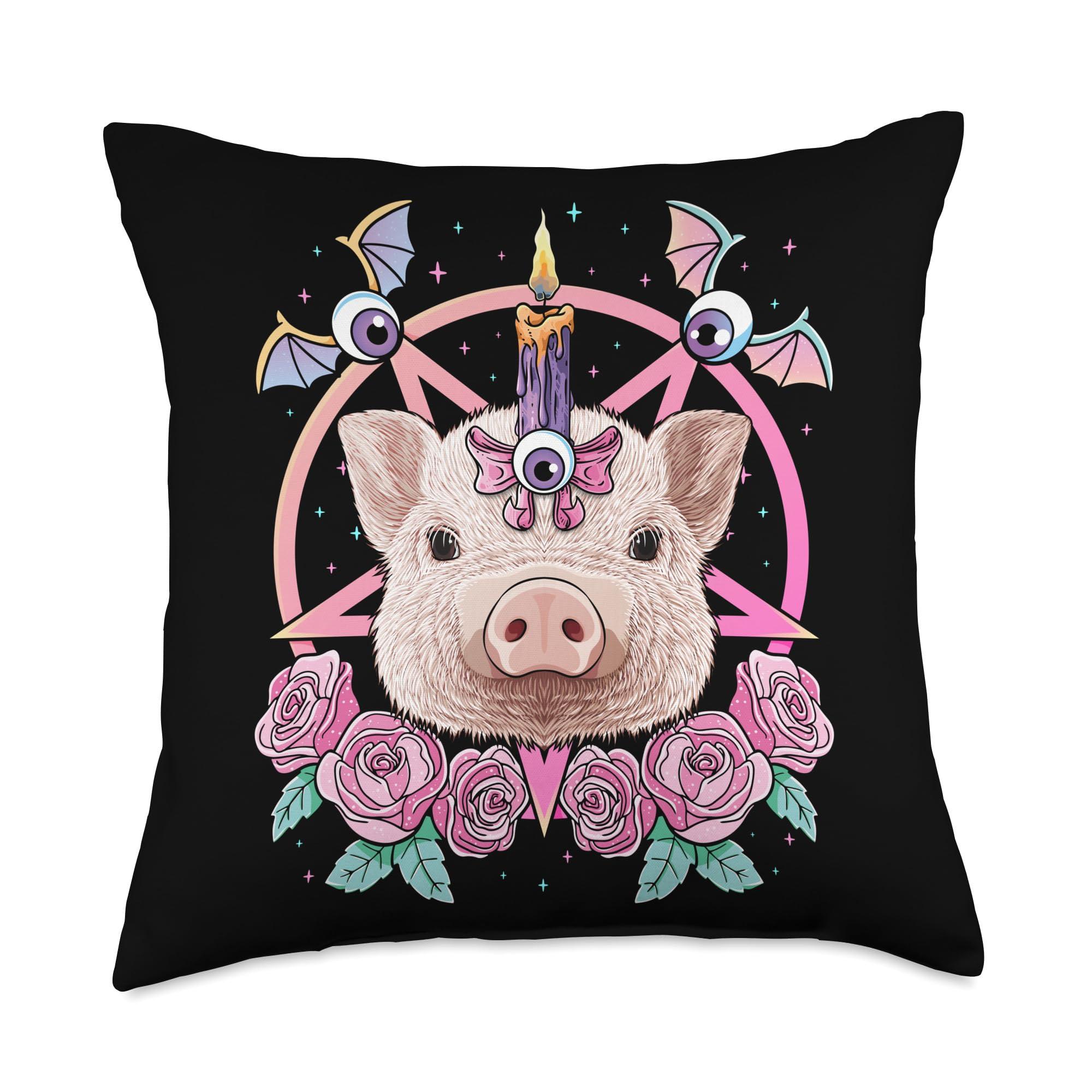 Cute Pastel Goth Animals Pastel Goth Pig Pagan Creepy Menhera Farm Pig Farmer Throw Pillow