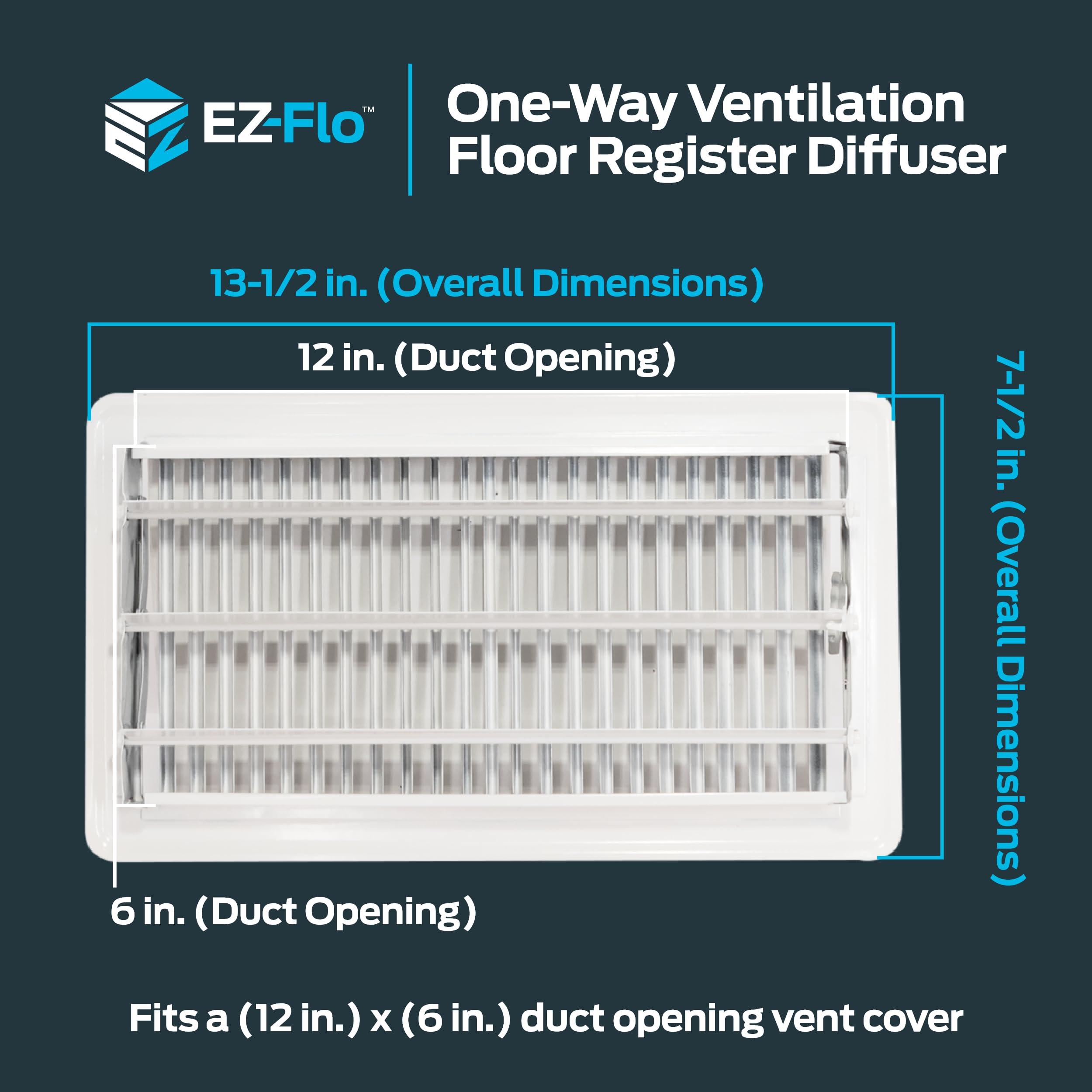 EZ-FLO EZ-FLO 6 x 12 Inch (Duct Opening) Floor Register Vent Cover, One-Way Ventilation Register Diffuser, Solid Steel HVAC Air Vent Cover, White, 61638
