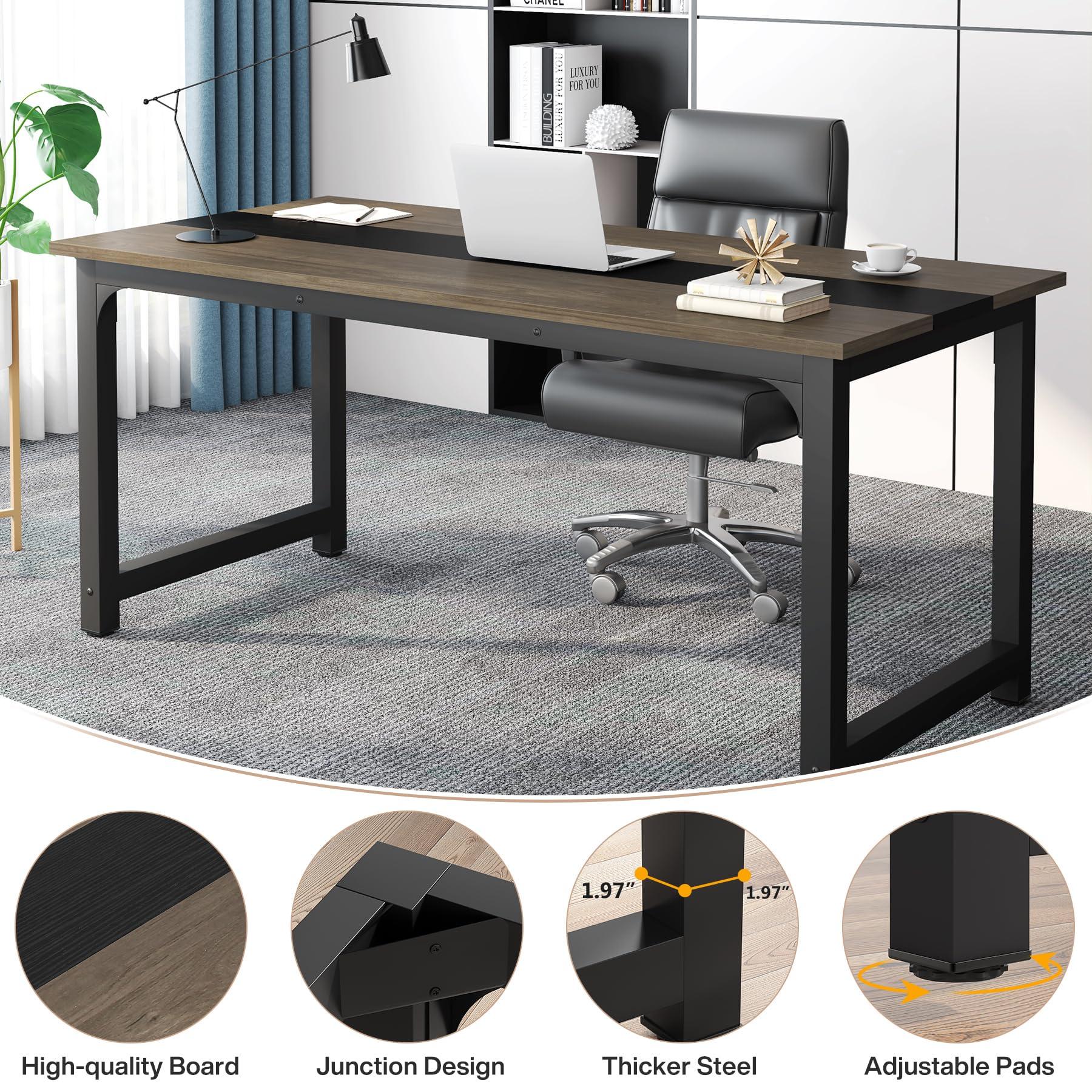 Tribesigns Tribesigns 70.8 Executive Desk, Large Office Computer Desk with Thicken Frame, Modern Simple Workstation Business Furniture for Home Office, Vintage Grey/Black