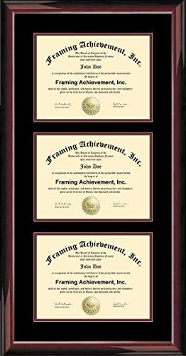 Framing Achievement Inc University Diploma Frame Three Certificate Frame Triple University Degree Frames Document Framing Double Matted 3 Certification Holder Case Plaque Glossy Traditional Mahogany Wood Inner Maroon Dual Two Graduation