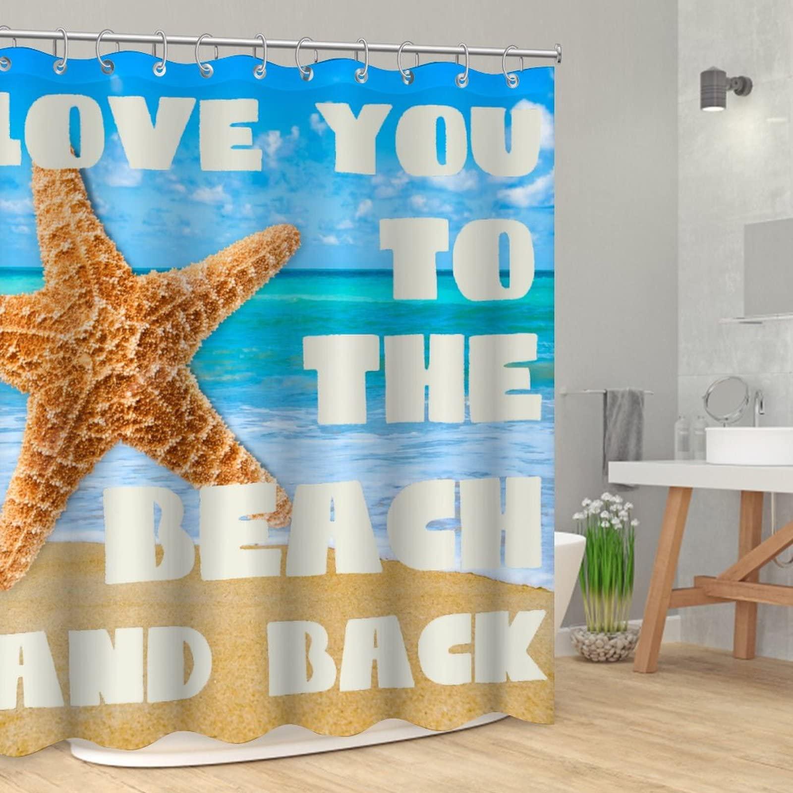 Generic Beach Seashell Shower Curtain for Bathroom Decor 72x78in Ocean Beach Starfish Bathtub Accessories Modern Waterproof Fabric Shower Curtains with Hooks Beach House Decorations