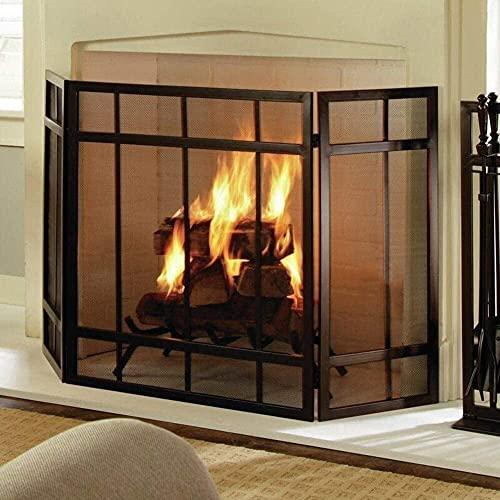 RsFiL Fireplaces Spark Protection?Fireplace Screen Modern Style 3-Panel, Black Steel Fire Guard with Mesh Cover, Baby Safety Proof Fence, Wide 51.6 Inch X Tall 31.5 Inch Feito na China