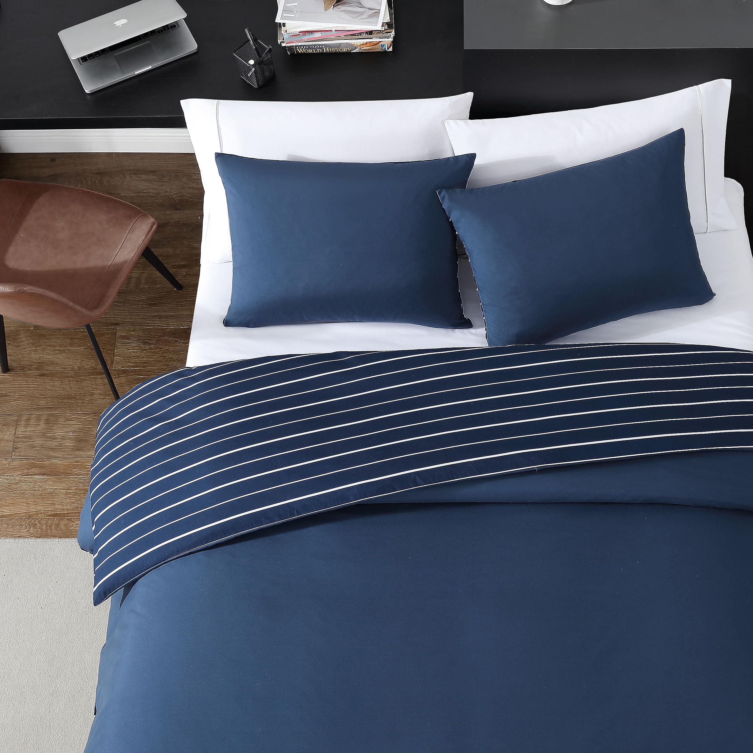 Nautica Nautica - Queen Duvet Cover Set, Soft Reversible Microfiber Bedding with Matching Shams, Solid Home Decor for All Seasons (Longdale Navy, Queen)