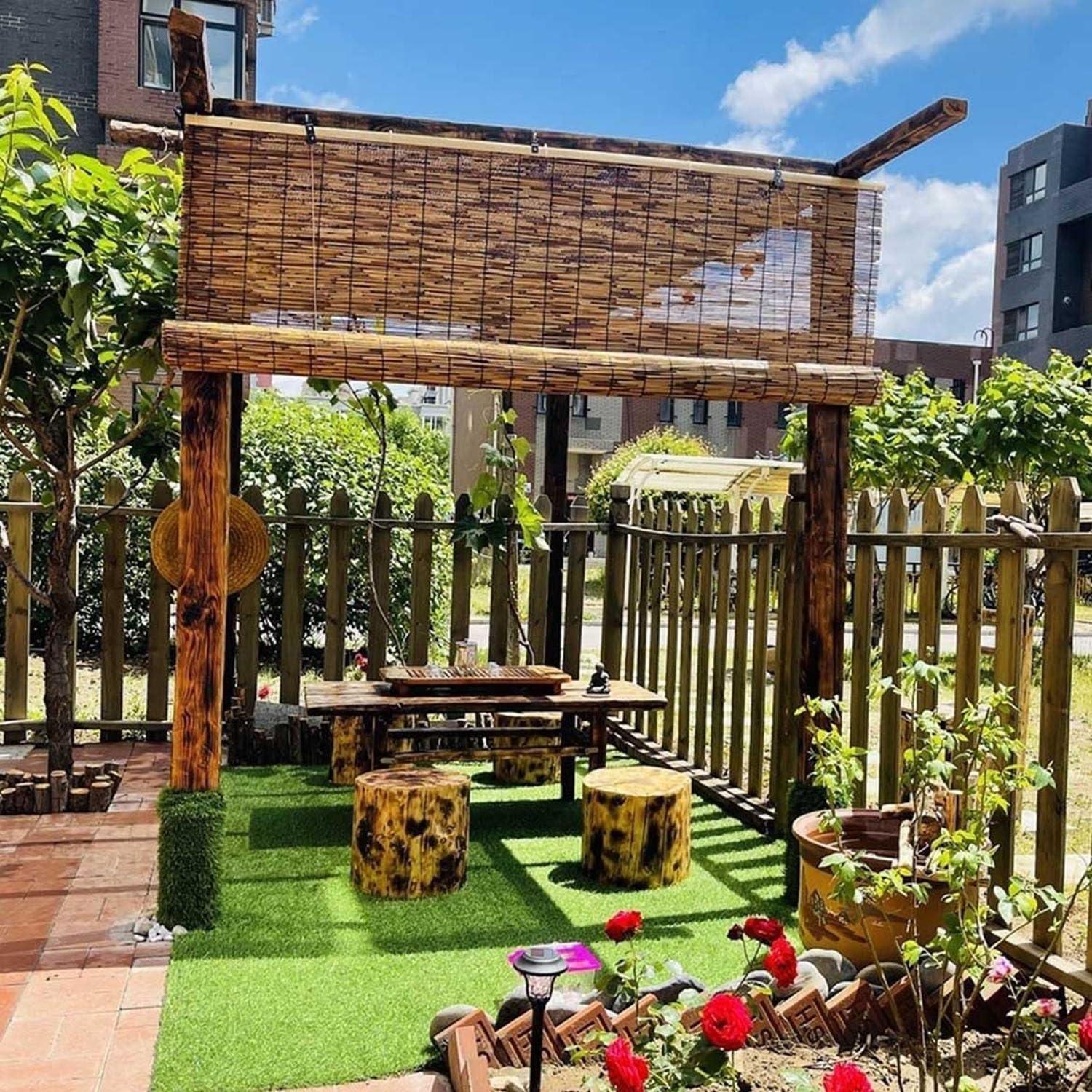 HomeLoft Basics Outdoor Roll-up Bamboo Shades for Porch Patio Privacy Screen, Bamboo Blackout Roller Blinds for Window 30" 36" 40" 45" 48" 50" 55" 60" 72" 76" Wide Woven UV Protection Bamboo Blinds, Cordless (Size :