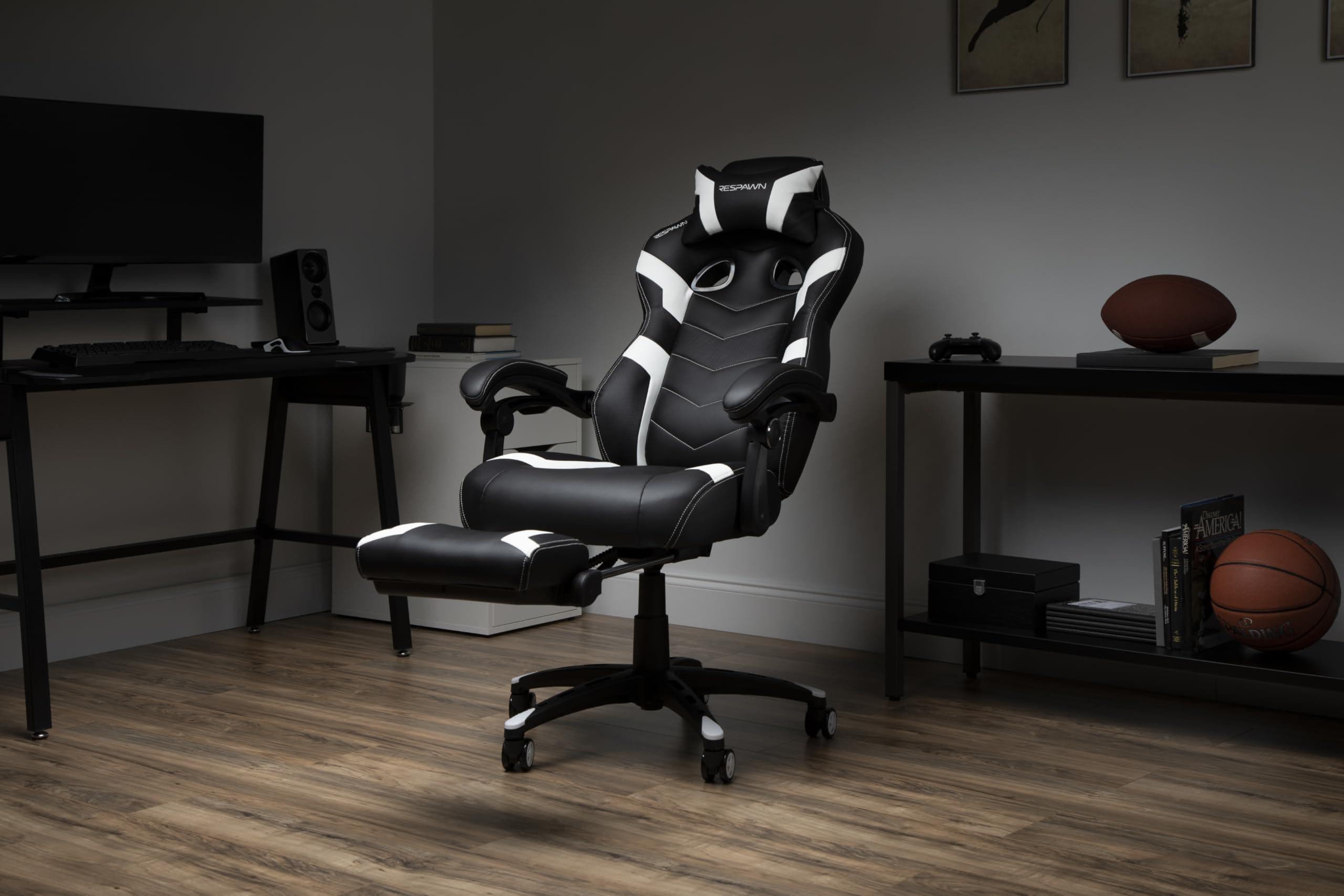 RESPAWN RESPAWN 110 Ergonomic Gaming Chair with Footrest Recliner - Racing Style High Back PC Computer Desk Office Chair - 360 Swivel, Adjustable Lumbar Support, Headrest Pillow, Padded Armrests - 2021 White