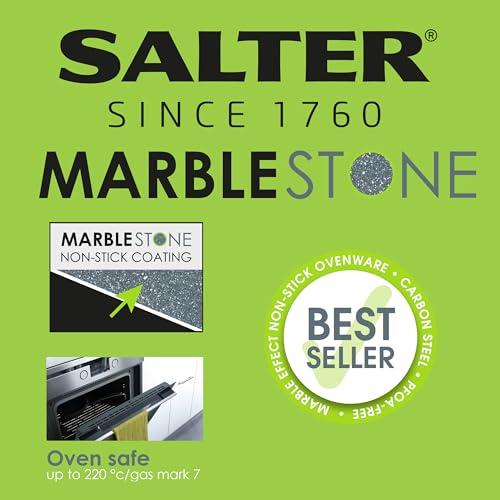 Salter Salter BW02780G Square Pan, Non-Stick Deep Baking Tray, Small Oven Tin For Brownies, Cakes, Roasting Pan For Vegetables, Carbon Steel, Marblestone Collection, Grey, 23 cm